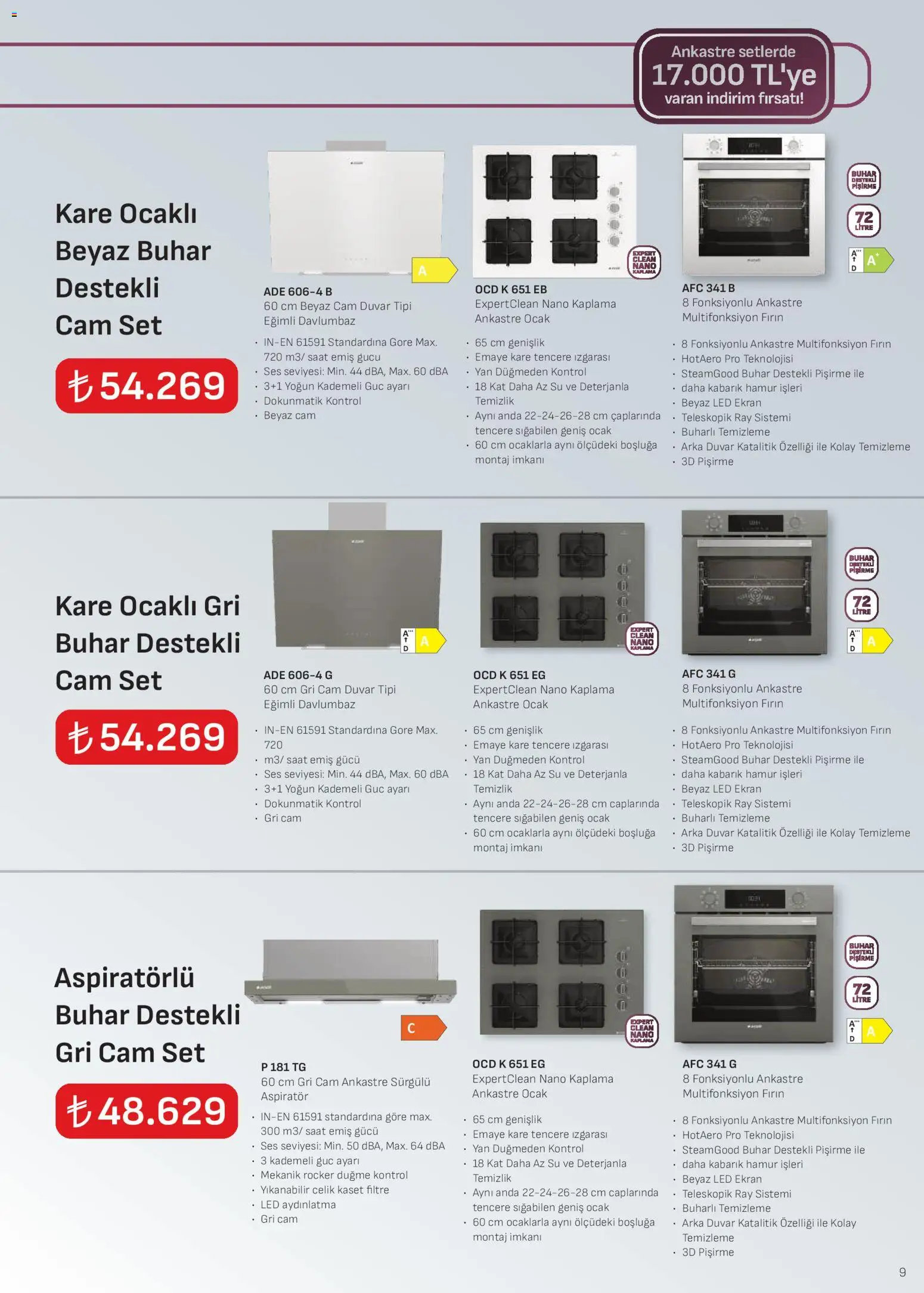 Arçelik Ankastre Kataloğu - 16.12.2025 tarihinden itibaren geçerlidir | Sayfa: 9 | Ürünler: Su, Ses, Fırın, Ocak