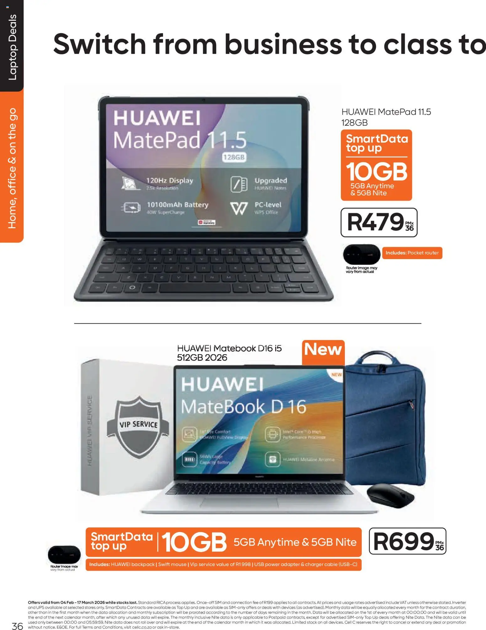 New Cell C catalogue – valid from 04.02.2026 | Page: 38 | Products: Backpack, USB, Laptop, Stock