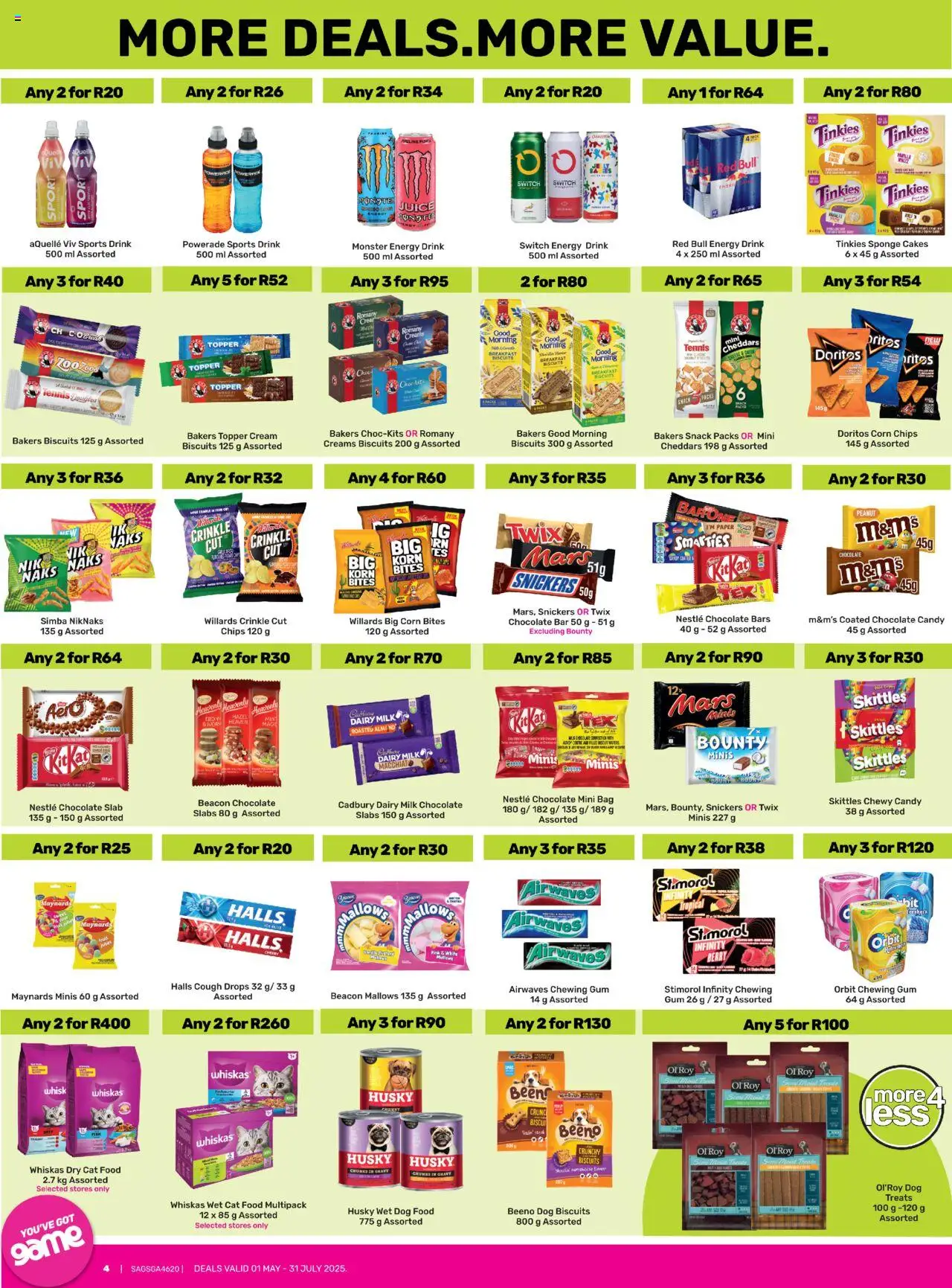 Game More 4 Less │ valid from 01.05.2025 | Page: 4 | Products: Bag, Juice, Paper, Dog food