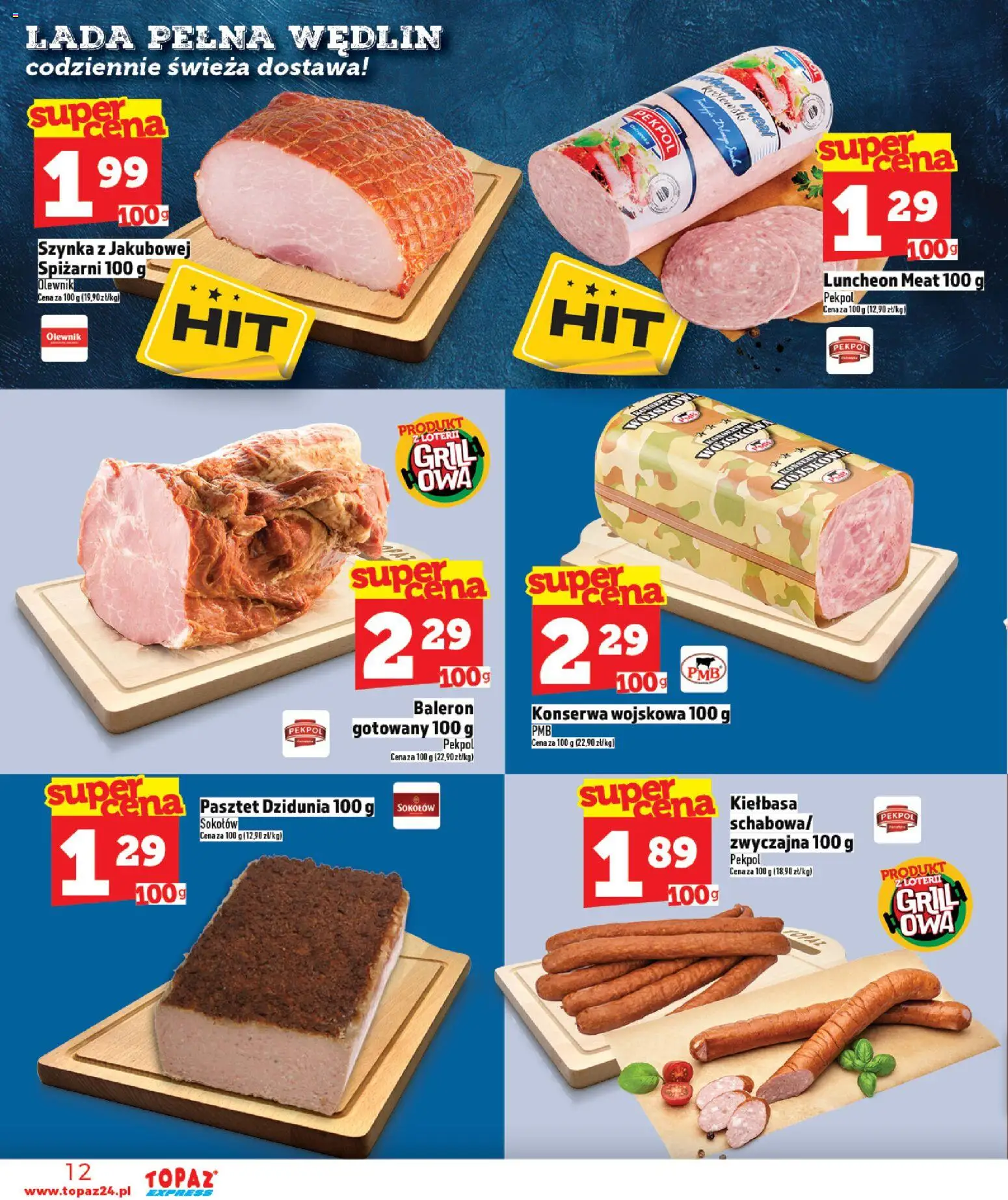 Topaz gazetka - Express od 23.04.2026 | Strona: 12 | Produkty: Kiełbasa, Grill, Szynka