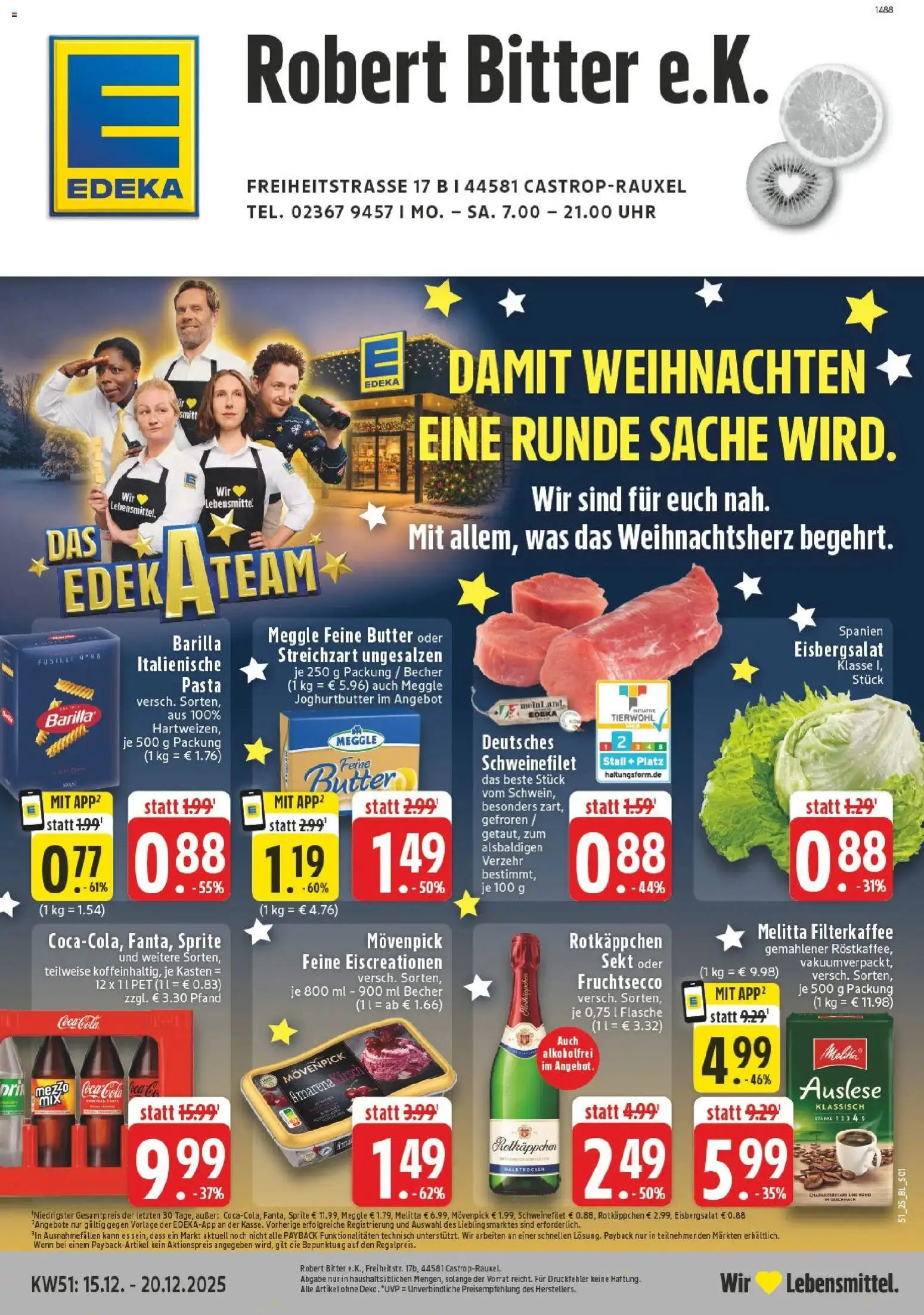 Edeka prospekt Castrop-Rauxel	 – gültig ab 15.12.2025 | Seite: 1 | Produkte: Melitta, Butter, Sekt, Uhr
