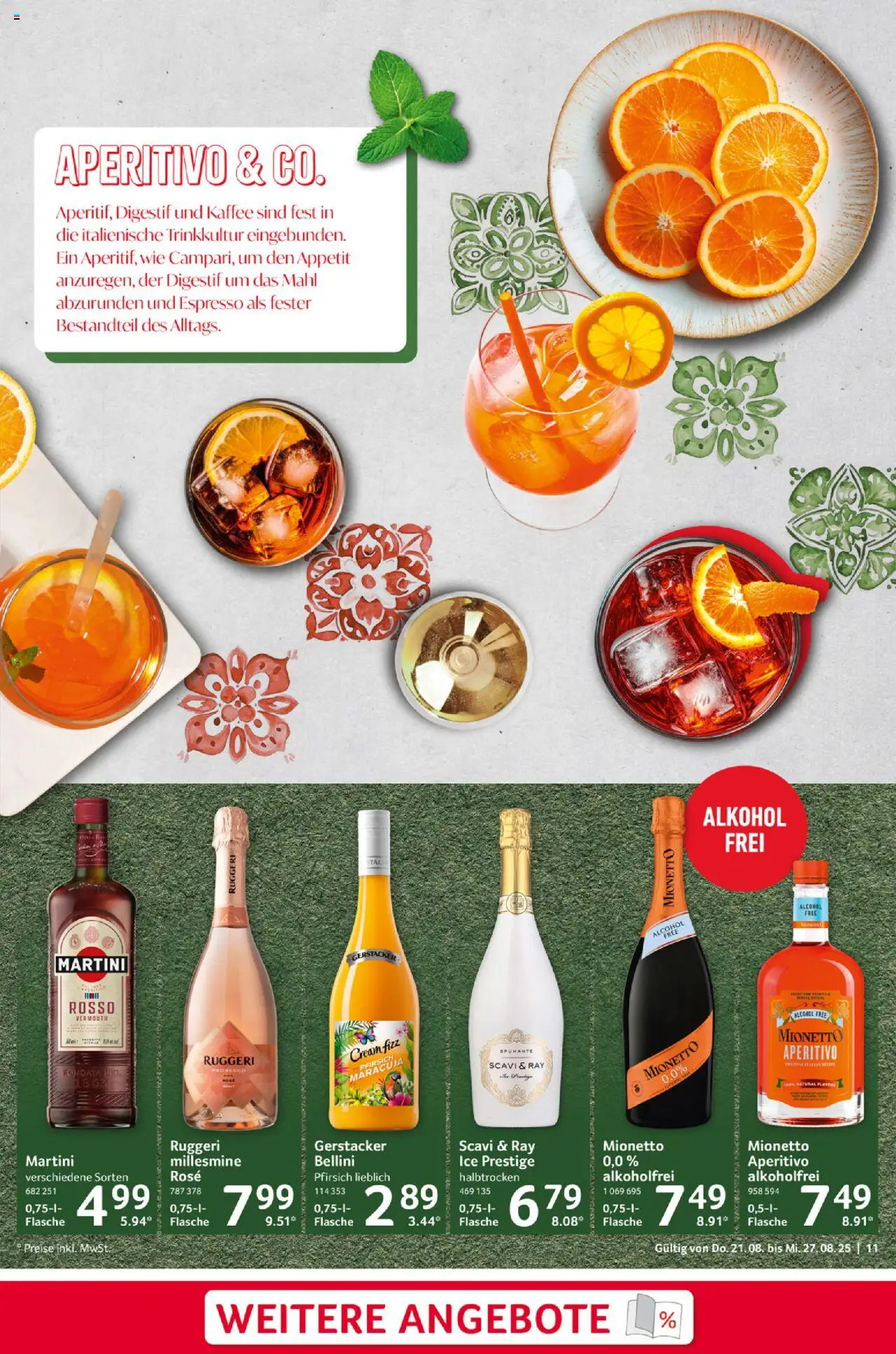 Selgros Prospekt 	 - gültig ab dem 21.08.2025 | Seite: 11 | Produkte: Martini, Kaffee, Prosecco, Pfirsich
