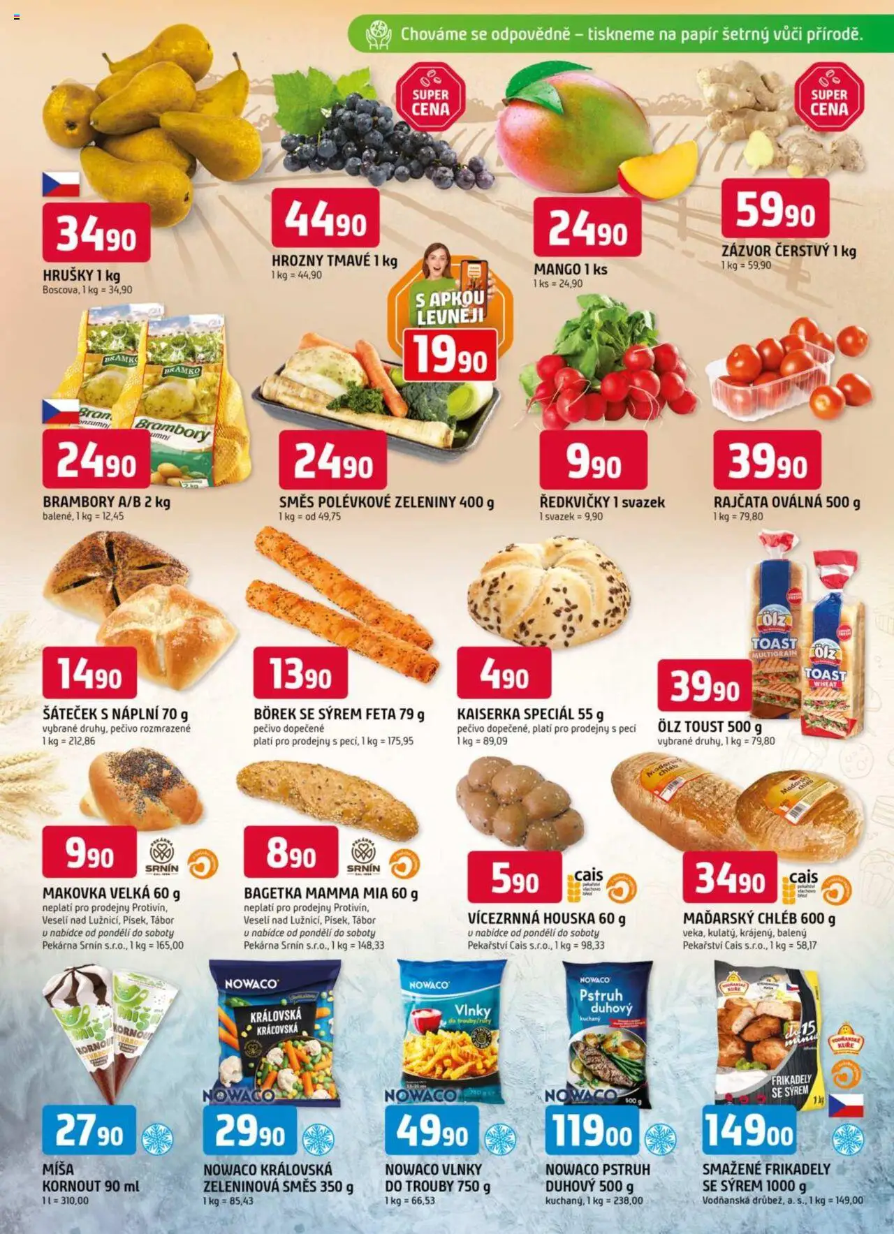Trefa leták od 08.10.2025 | Strana: 3 | Produkty: Mango, Rajčata, Pečivo, Pstruh