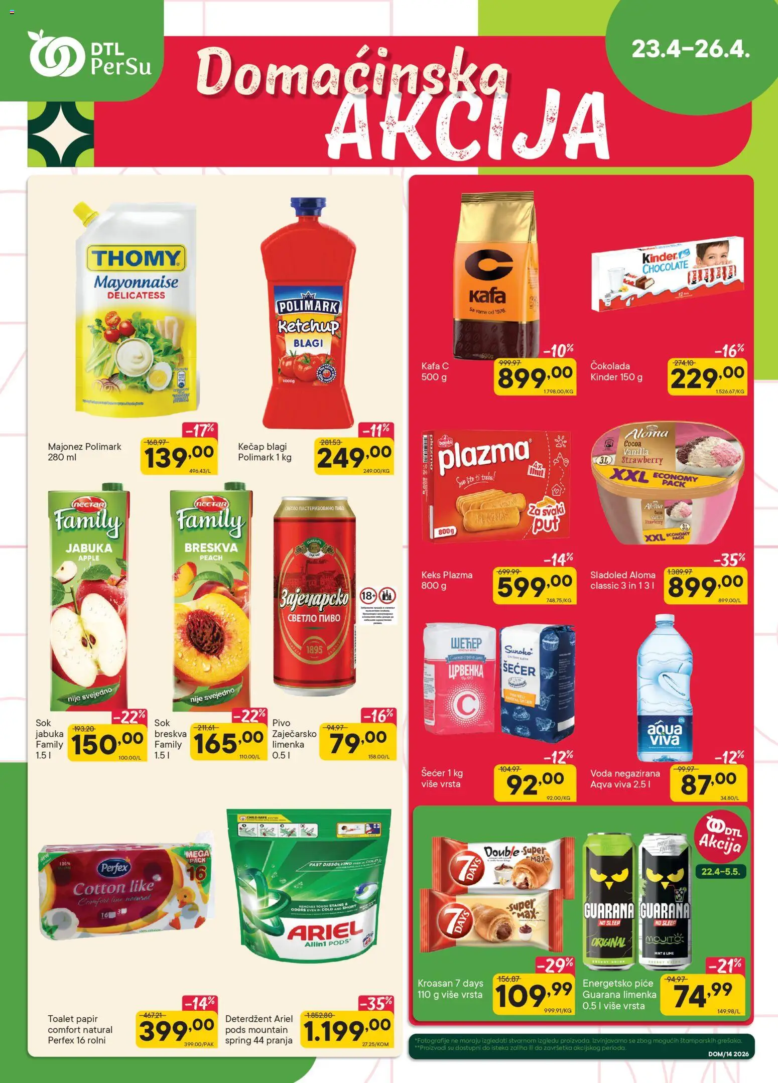 PerSu katalog - važi od 23.04.2026 | Strana: 1 | Proizvode: Majonez, Ariel, Čokolada, Pivo