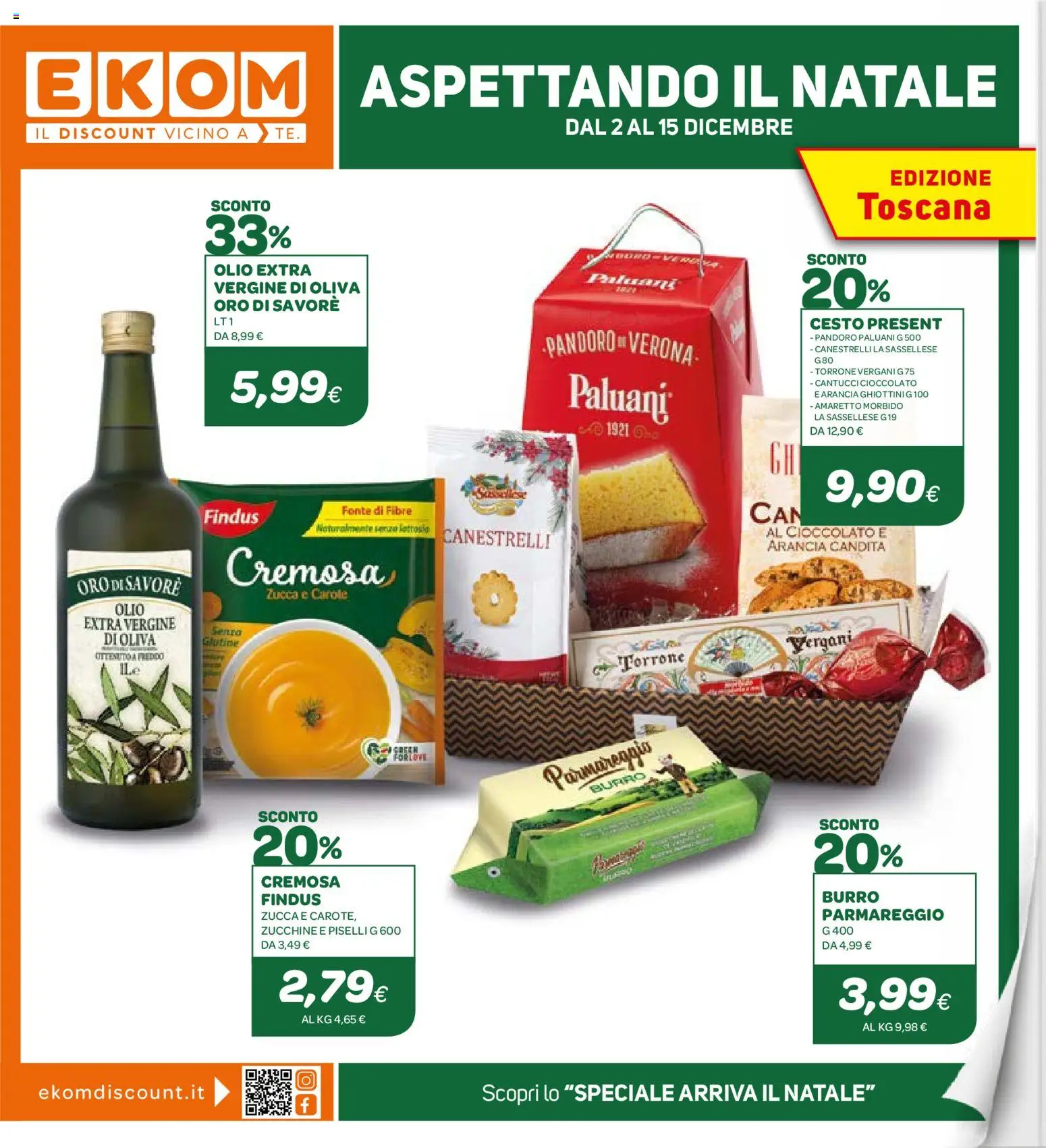 Volantino Ekom del 02.12.2025 | Pagina: 1 | Prodotti: Cioccolato, Carote, Piselli, Arancia
