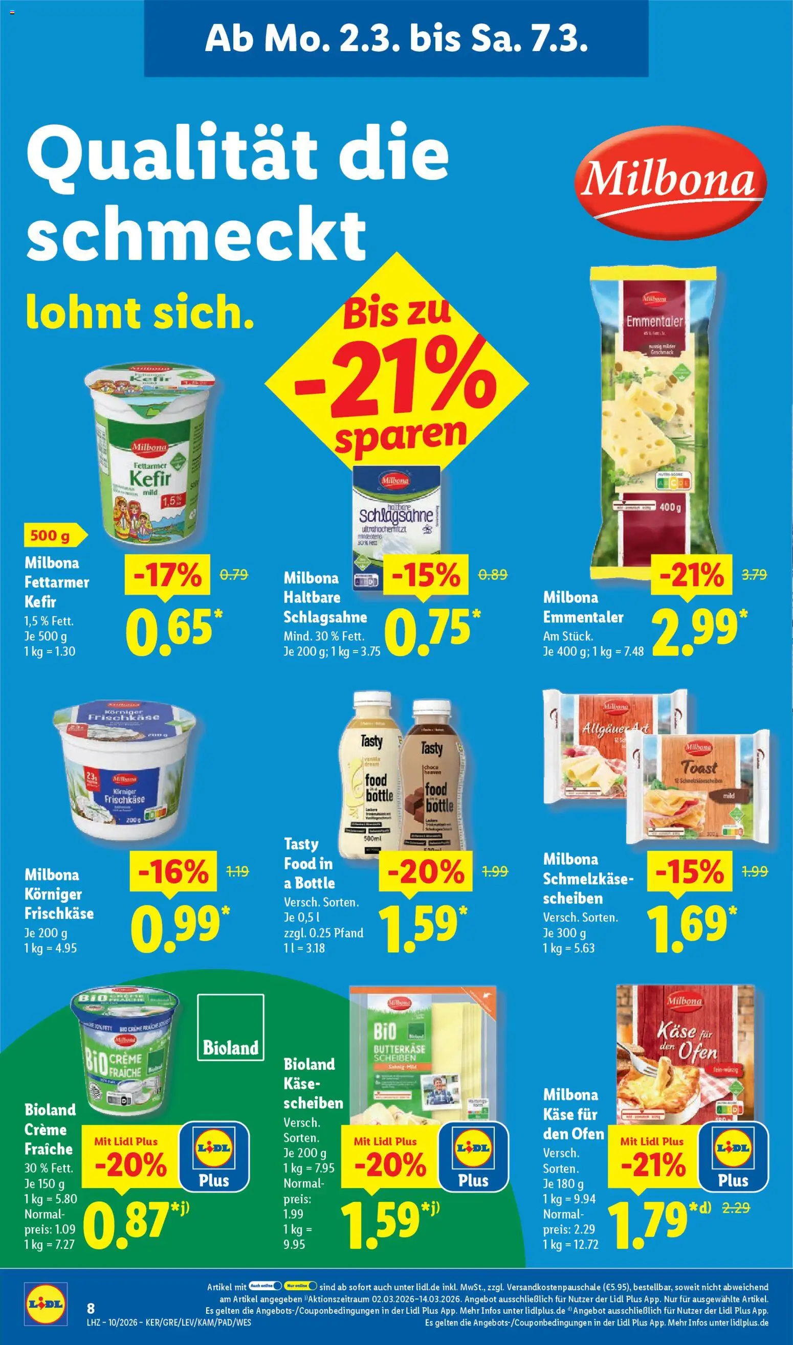 Lidl Prospekt Düsseldorf – gültig ab 02.03.2026 | Seite: 22 | Produkte: Kefir, Schlagsahne, Käse, Frischkase