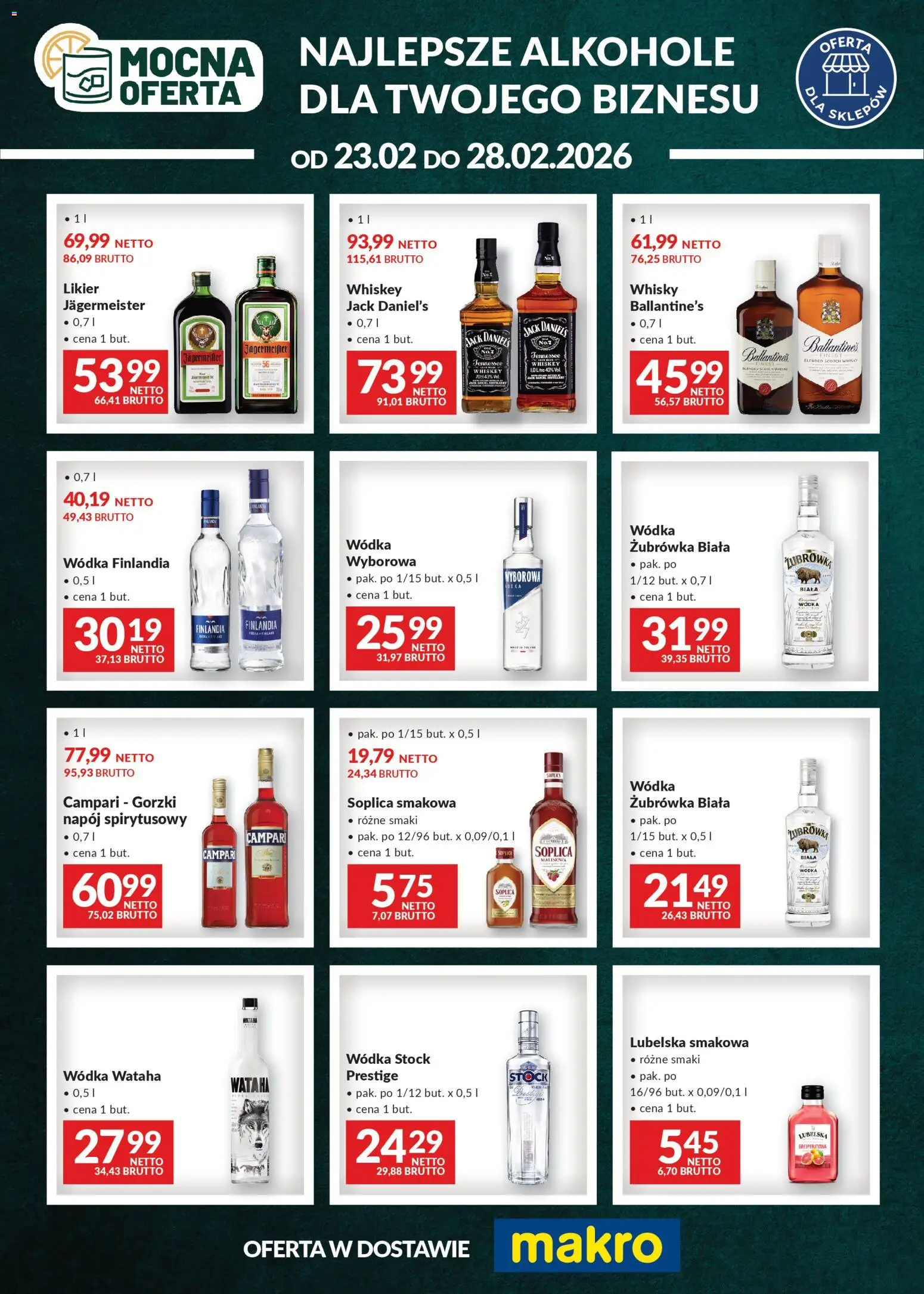 Makro Gazetka - Mocna oferta od 23.02.2026 | Strona: 1 | Produkty: Wódka finlandia, Campari, Jagermeister, Wódka