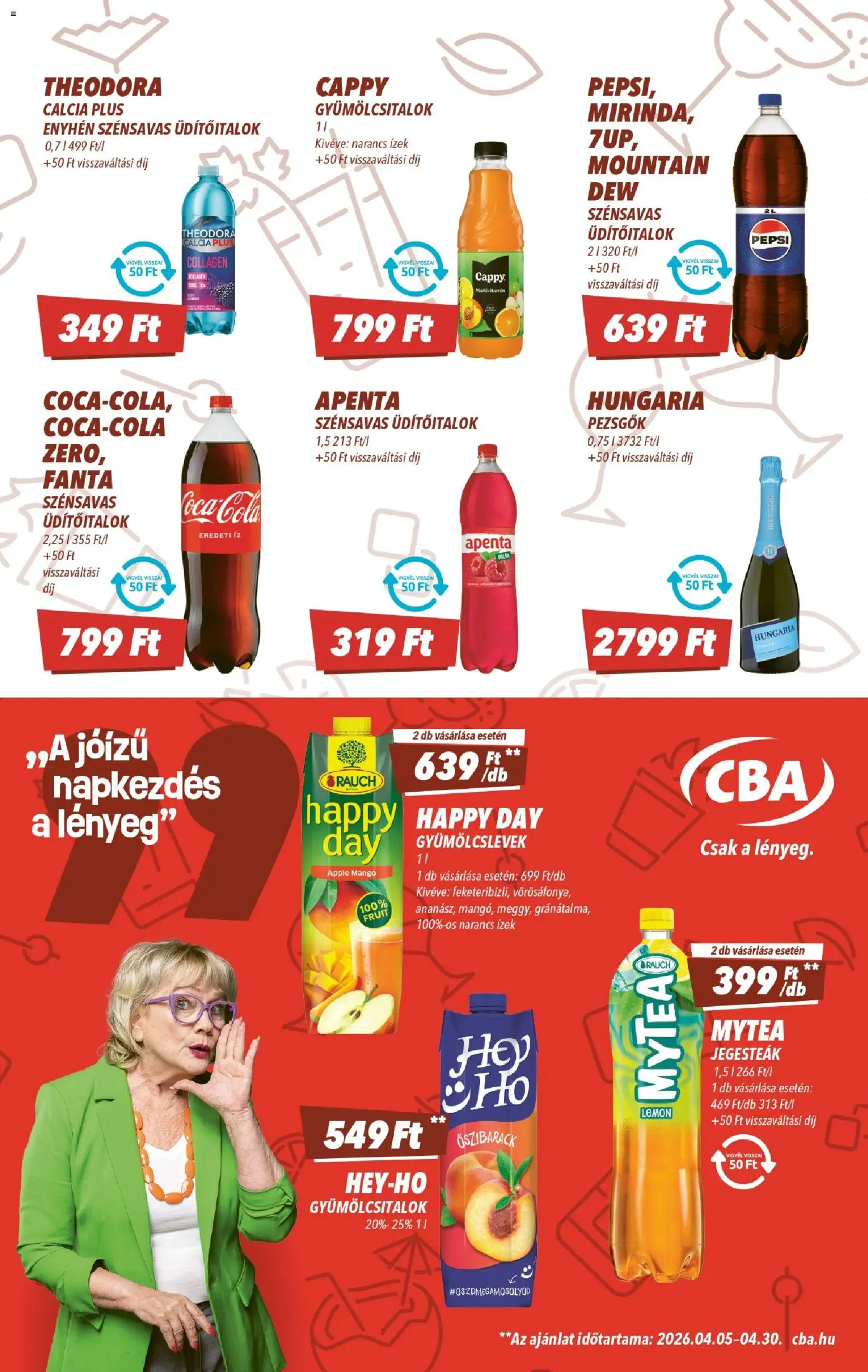 CBA akciós ujság - amely érvényes a következő dátumtól: 23.04.2026 | Oldal: 6 | Termékek: Őszibarack, Fanta, Cola, Mangó