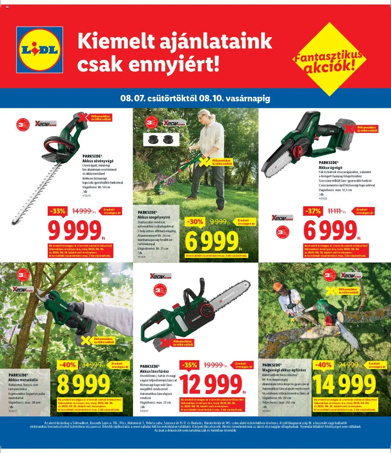 Lidl akciós ujság - amely érvényes a következő dátumtól: 07.08.2025 | Oldal: 4 | Termékek: Akkumulátor, Kés, Metszőolló, Láncfűrész