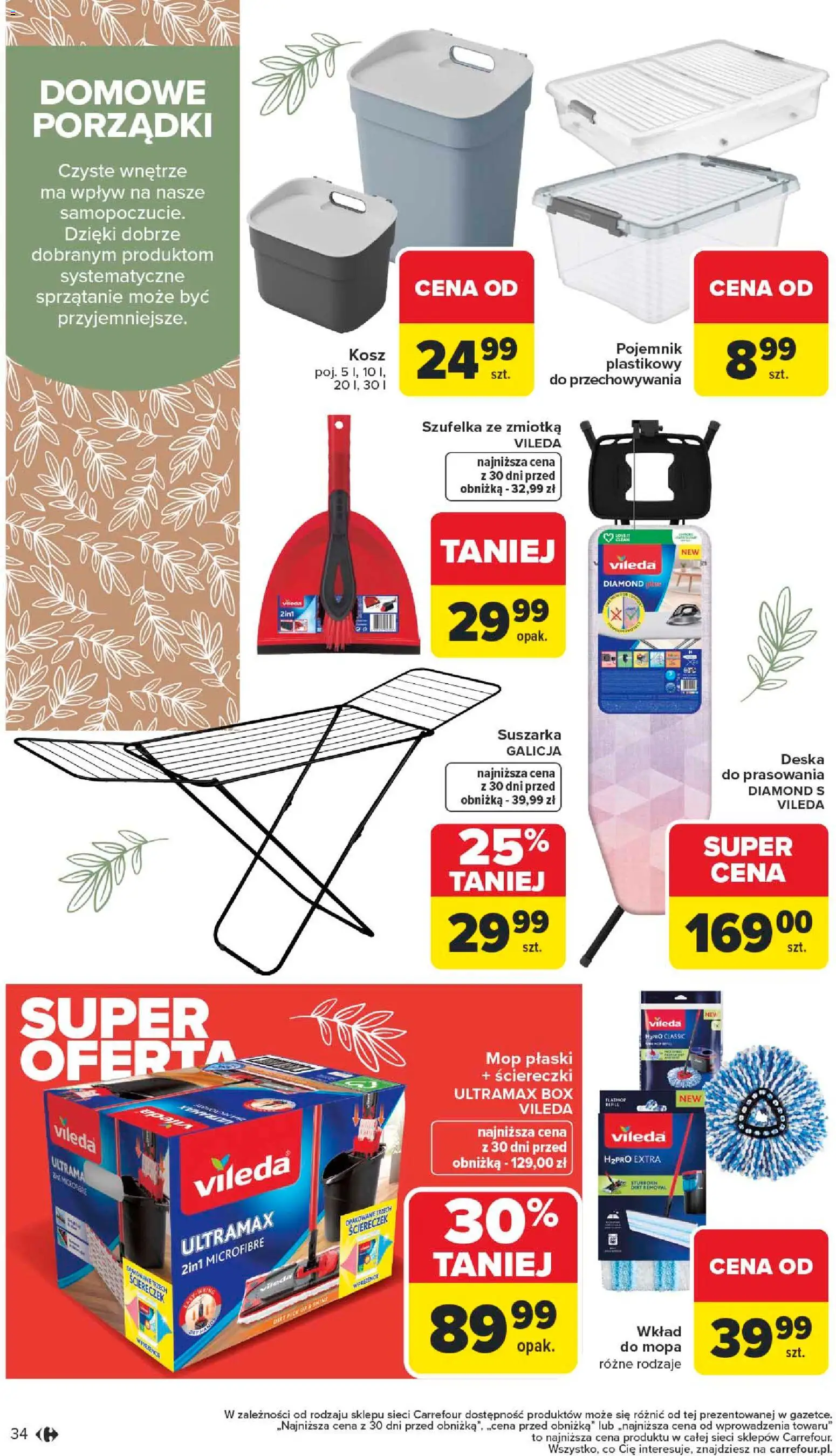 Carrefour Gazetka - Dom: Wszystko Dla Twojej Wygody od 12.01.2026 | Strona: 34 | Produkty: Suszarka, Kosz, Vileda