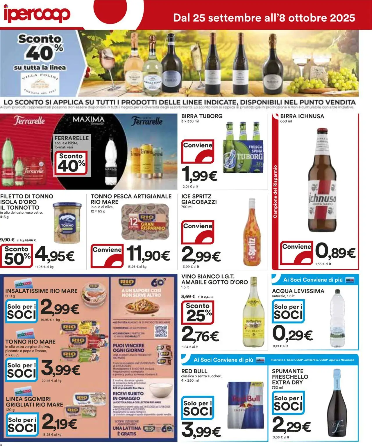 Volantino Ipercoop del 25.09.2025 | Pagina: 4 | Prodotti: Vino, Olio extra vergine, Red Bull, Vino bianco