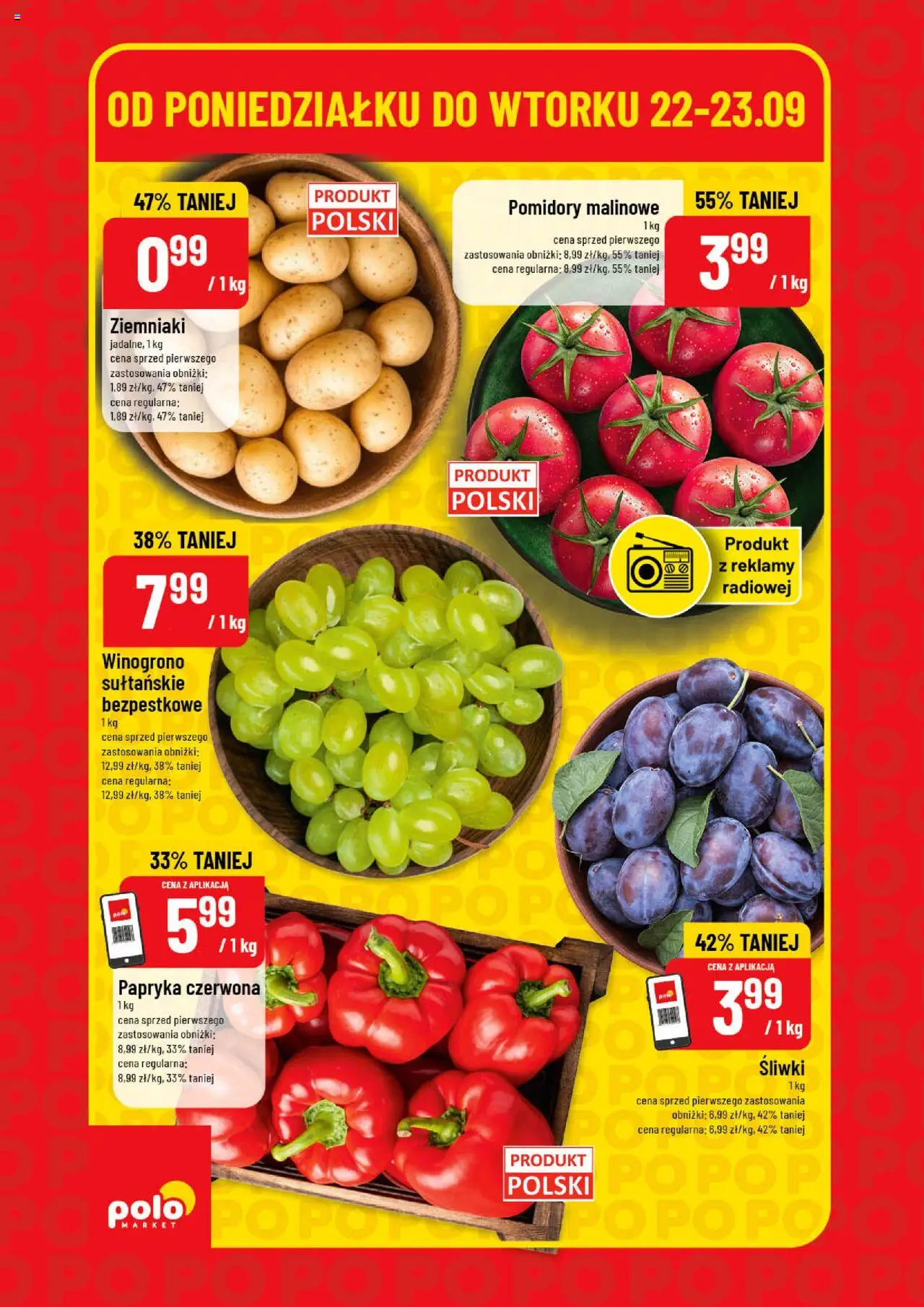 POLOmarket Gazetka - Super Hity od 22.09.2025 | Strona: 2 | Produkty: Winogrono, Pomidory malinowe, Papryka czerwona, Pomidory