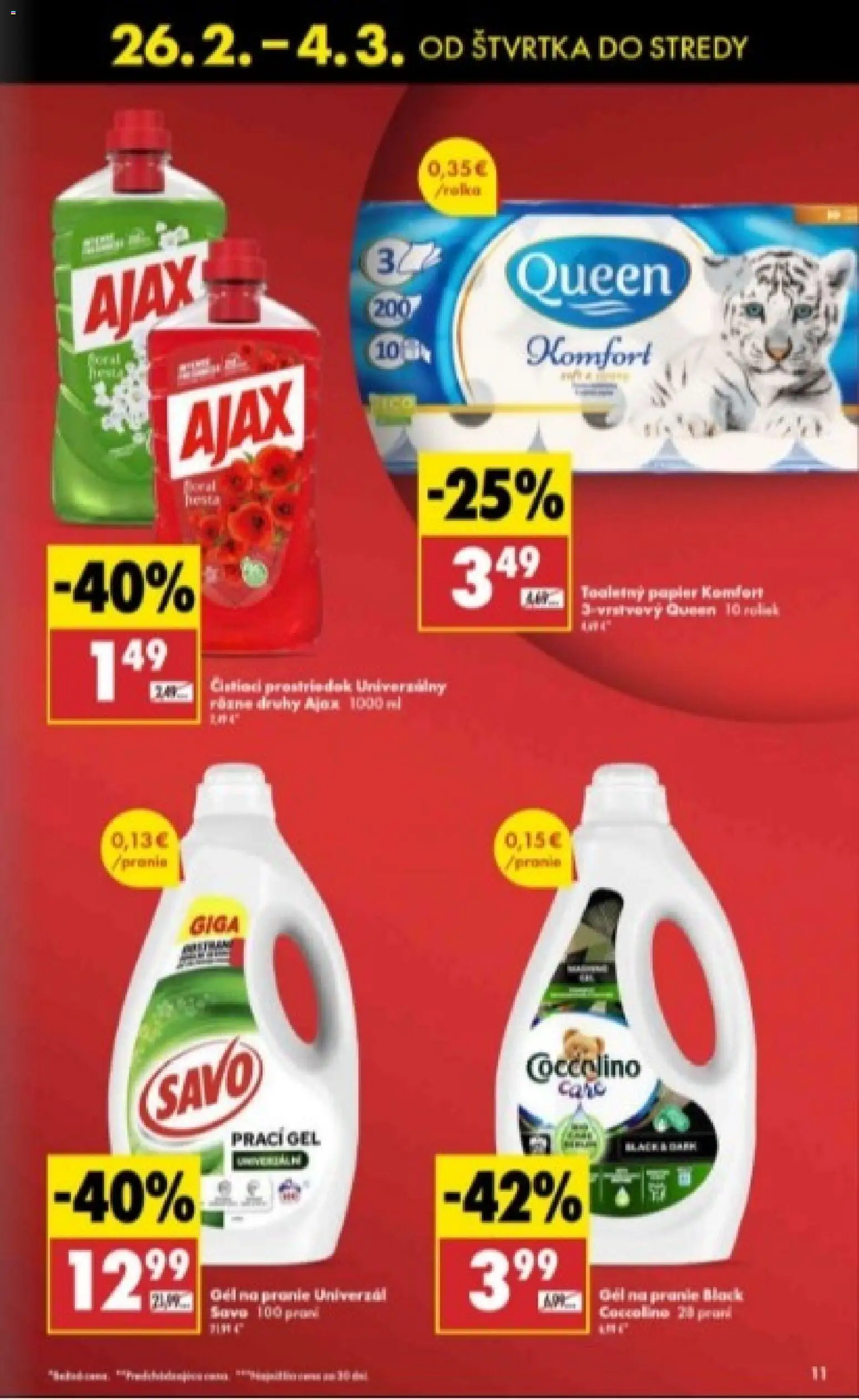 Nové Biedronka akcie – leták je platný od 26.02.2026 | Strana: 11 | Produkty: Savo, Toaletný papier, Coccolino