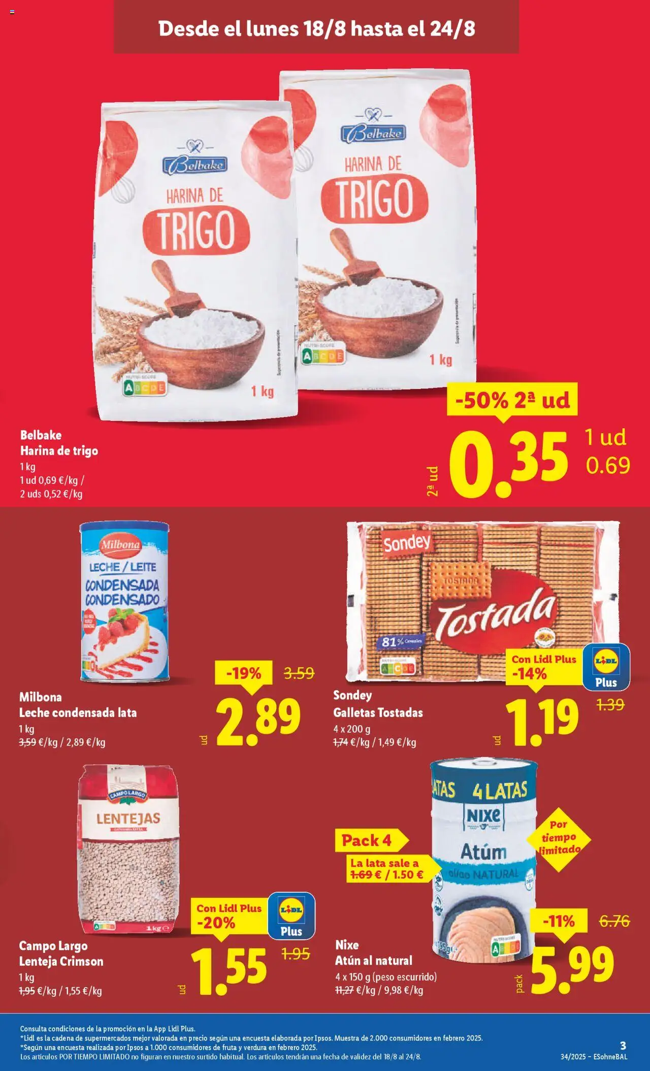 Lidl catálogo BCN │ válido desde el 18.08.2025 | Página: 5 | Productos: Leche, Cereales, Φαρίνα, Peso
