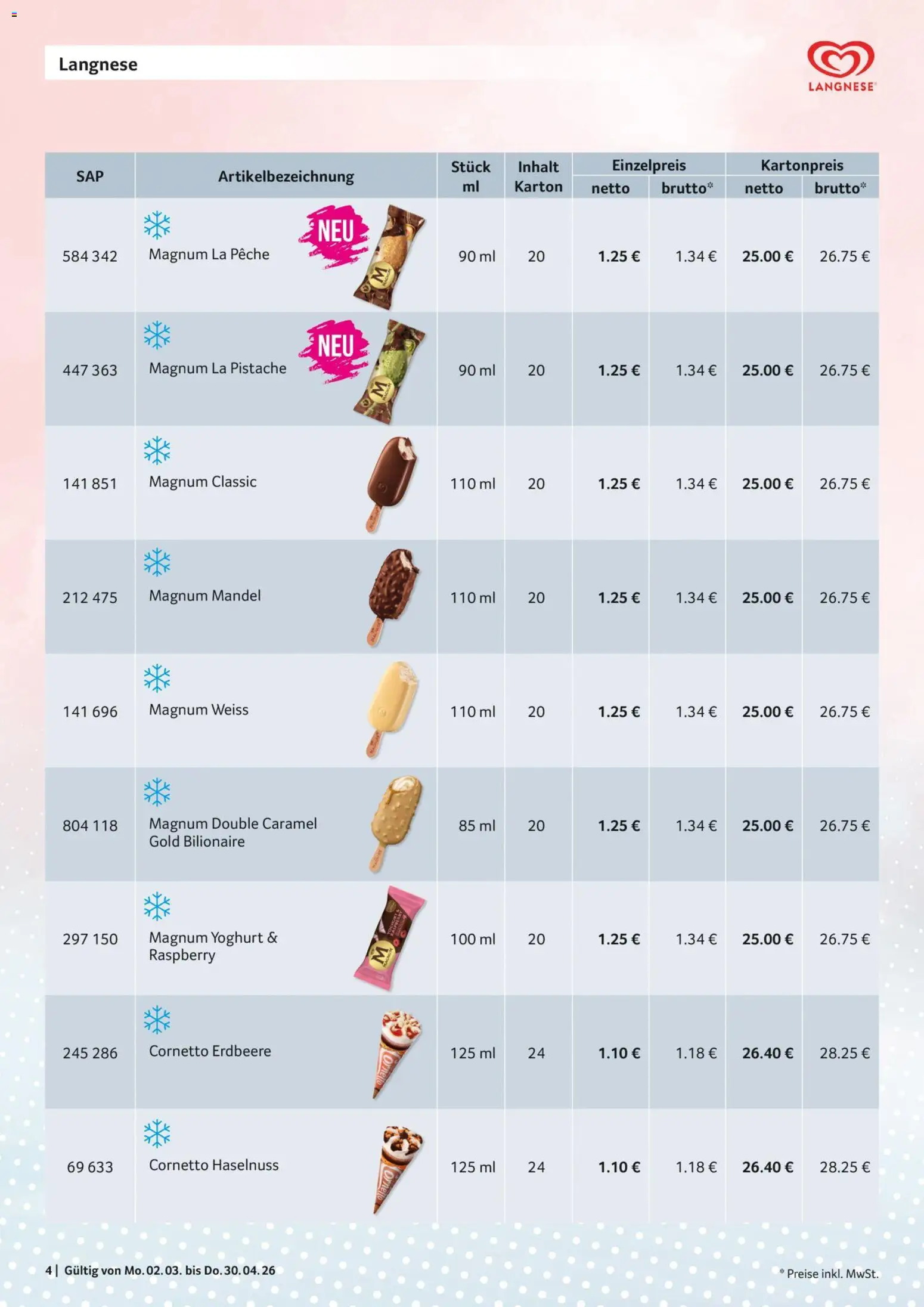 Selgros Sortiments-Katalog Impulseis – gültig ab 02.03.2026 | Seite: 4 | Produkte: Langnese