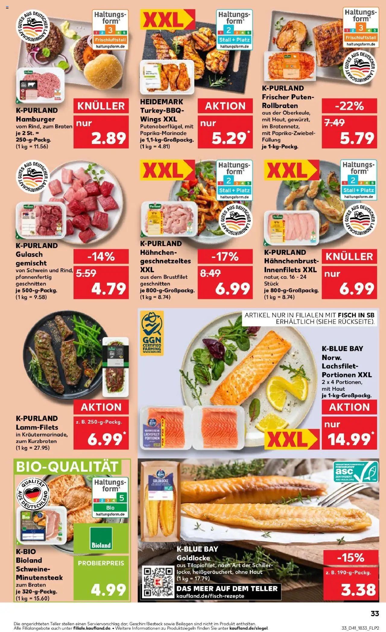 Kaufland prospekt Kerpen	 – gültig ab 13.10.2025 | Seite: 33 | Produkte: Hahnchen, Gulasch, Steak, Hahnchenbrust
