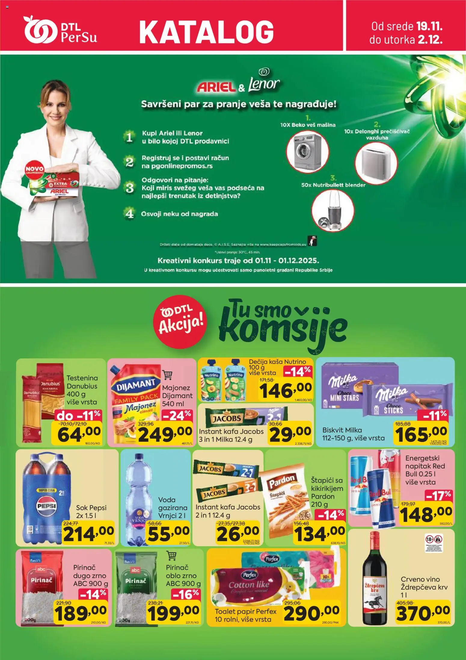 PerSu katalog - važi od 19.11.2025 | Strana: 1 | Proizvode: Lenor, Milka, Sok, Vino