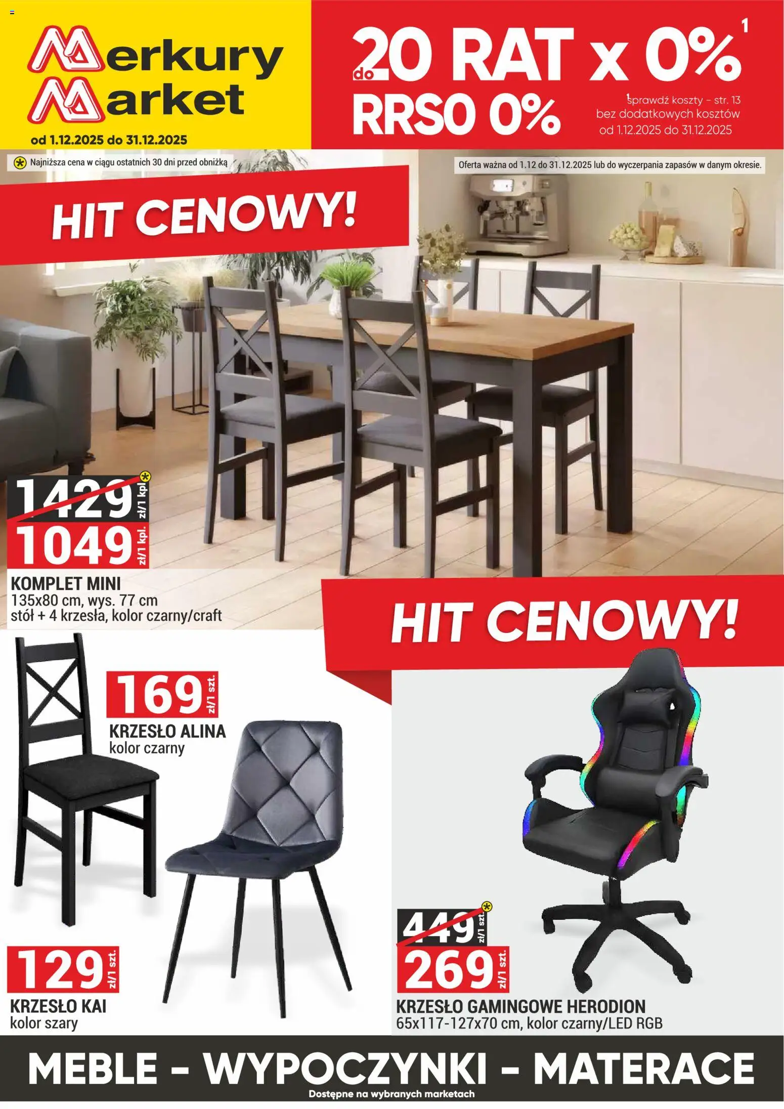 Merkury Market Gazetka - Meble, Wypoczynki, Materace od 01.12.2025 | Strona: 1 | Produkty: Stół, Krzesło