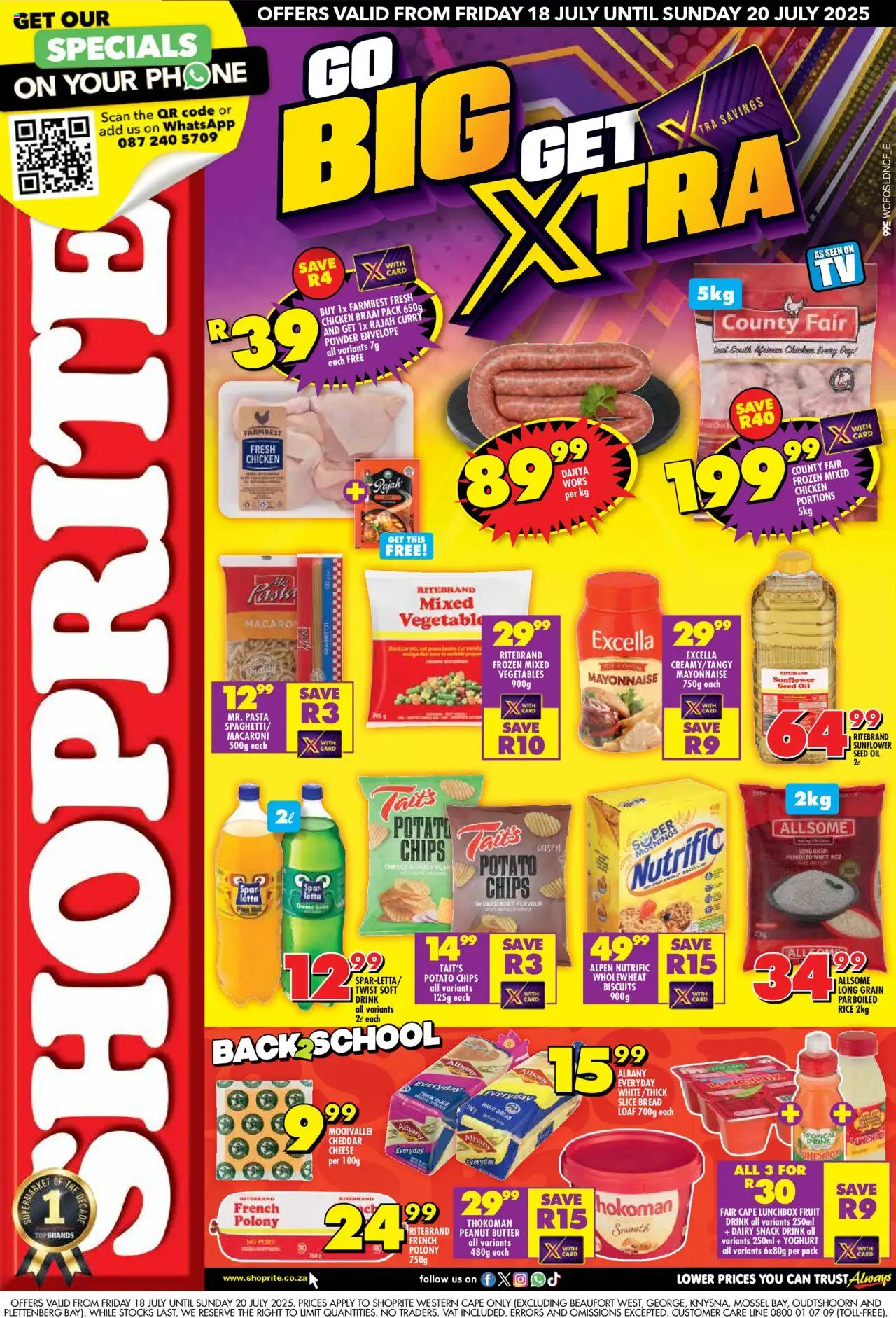 Shoprite Western Cape - Xtra Savings │ valid from 18.07.2025 | Page: 1 | Products: Yoghurt, Cheese, Pork, Peanut butter