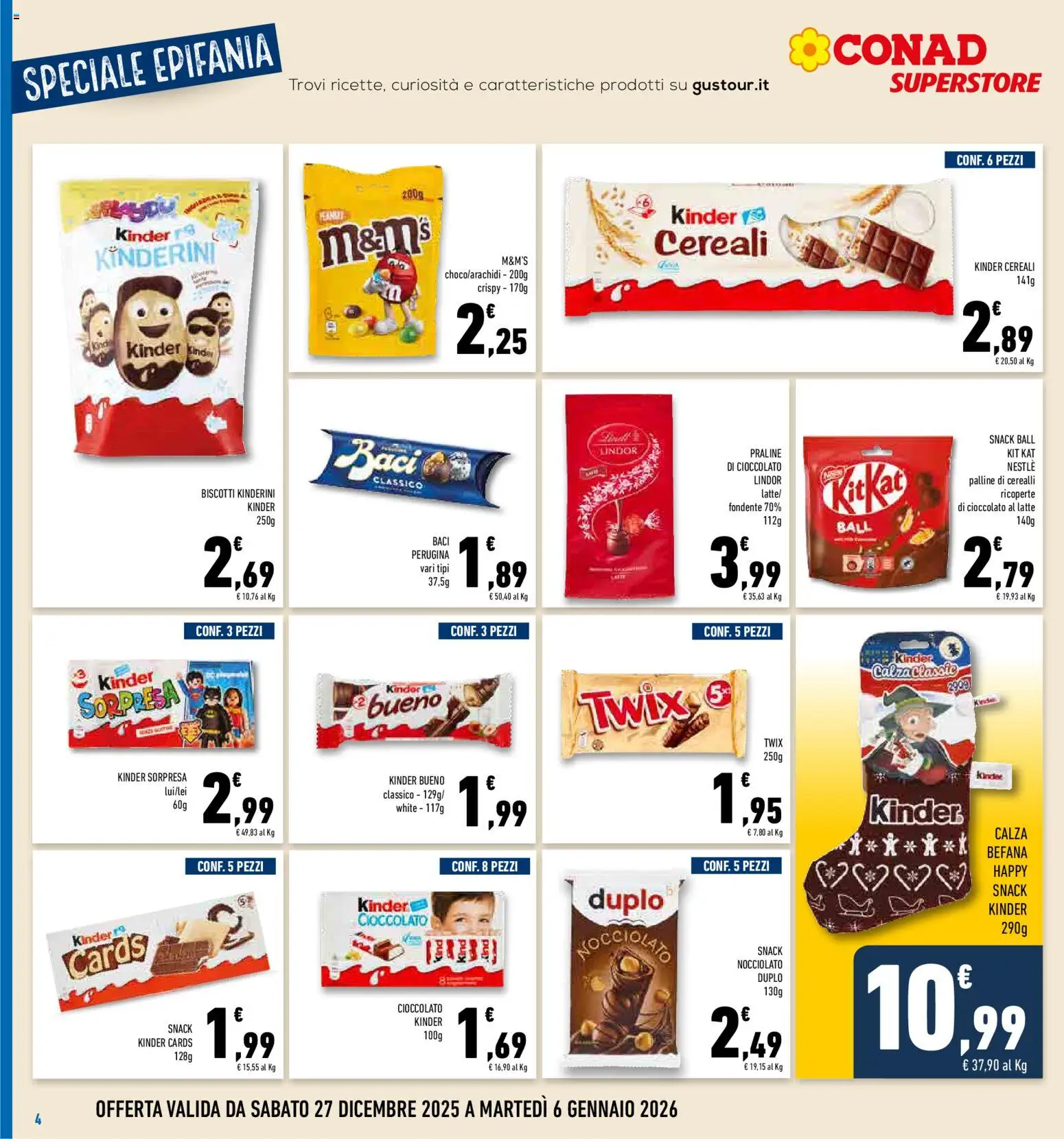 Volantino Conad del 27.12.2025 | Pagina: 4 | Prodotti: Cioccolato, Cereali, Biscotti, Latte