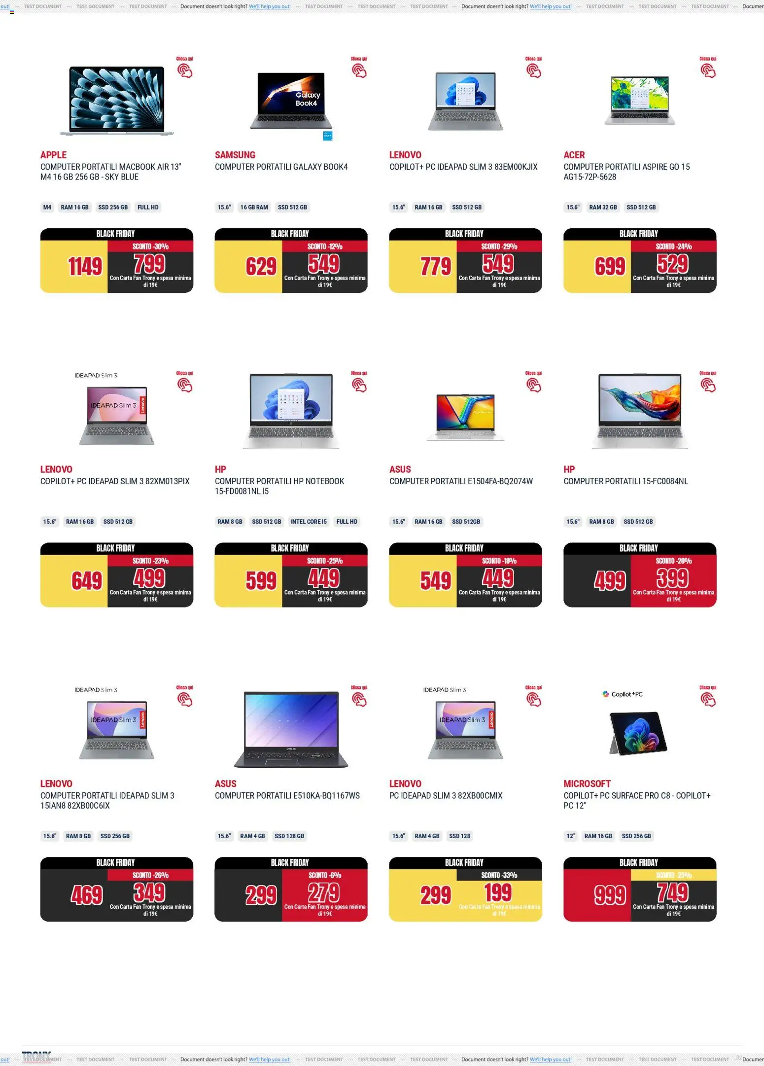 Volantino Trony del 25.11.2025 | Pagina: 2 | Prodotti: Notebook, Macbook air, Computer, Samsung