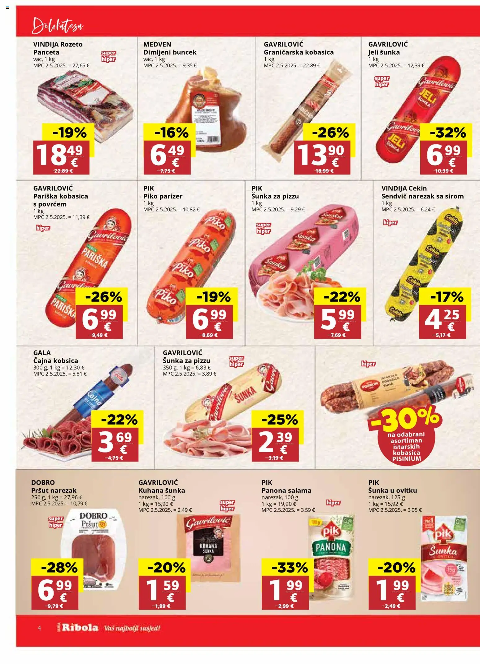 Ribola katalog | vrijedi od 29.10.2025 | Stranica: 4 | Proizvodi: Pršut, Kobasica, Panceta, Parizer