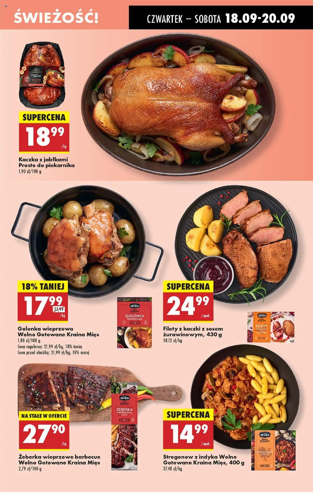 Biedronka gazetka - Oferta w tym tygodniu od 18.09.2025 | Strona: 29 | Produkty: Kraina mięs, Żeberka wieprzowe barbecue, Kaczka, Kaczka z jabłkami