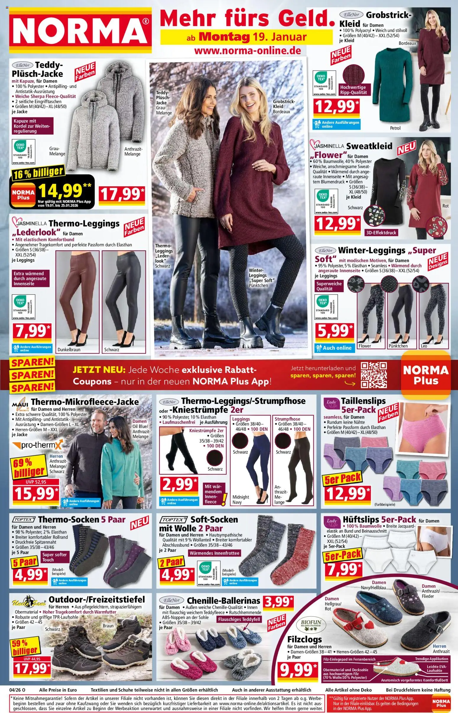 Norma Prospekt 	 – gültig ab 19.01.2026 | Seite: 1 | Produkte: Jacke, Leggings, Kleid, Strumpfhose