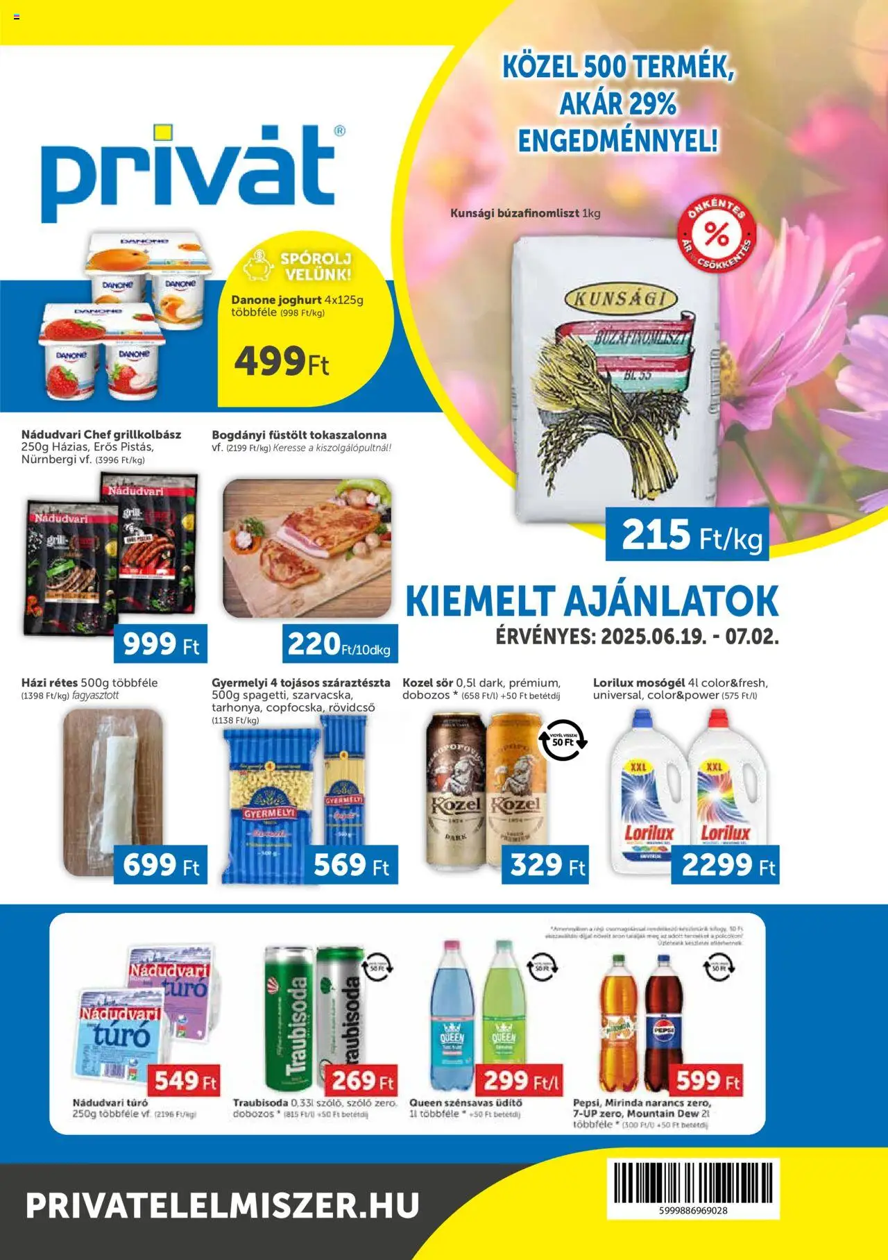 PRIVÁT akciós ujság - amely érvényes a következő dátumtól: 19.06.2025 | Oldal: 1 | Termékek: Grillkolbász, Grill, Bacon, Sör