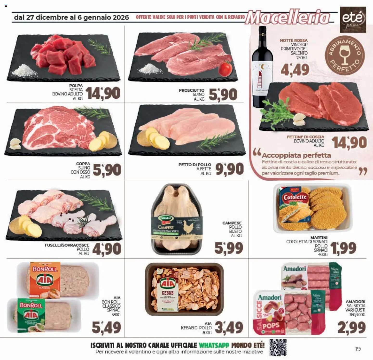 Volantino Eté del 27.12.2025 | Pagina: 19 | Prodotti: Calice, Prosciutto, Salsiccia, Vino
