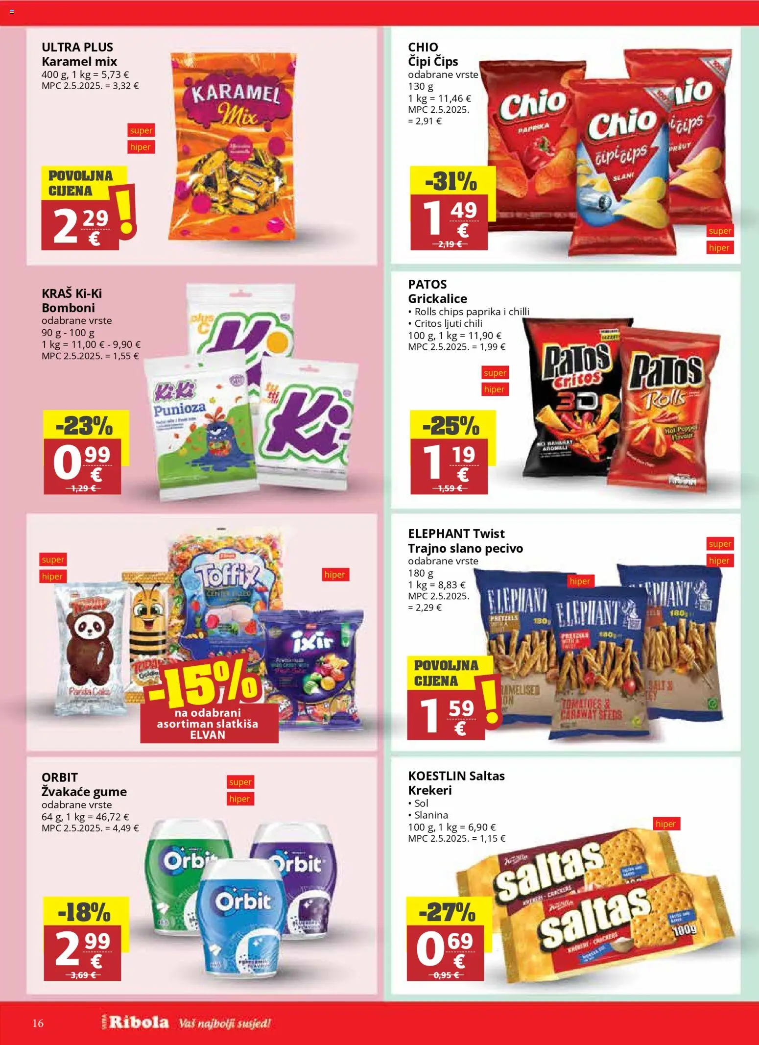 Ribola katalog | vrijedi od 08.04.2026 | Stranica: 16 | Proizvodi: Žvakaće gume, Bomboni, Čips, Krekeri