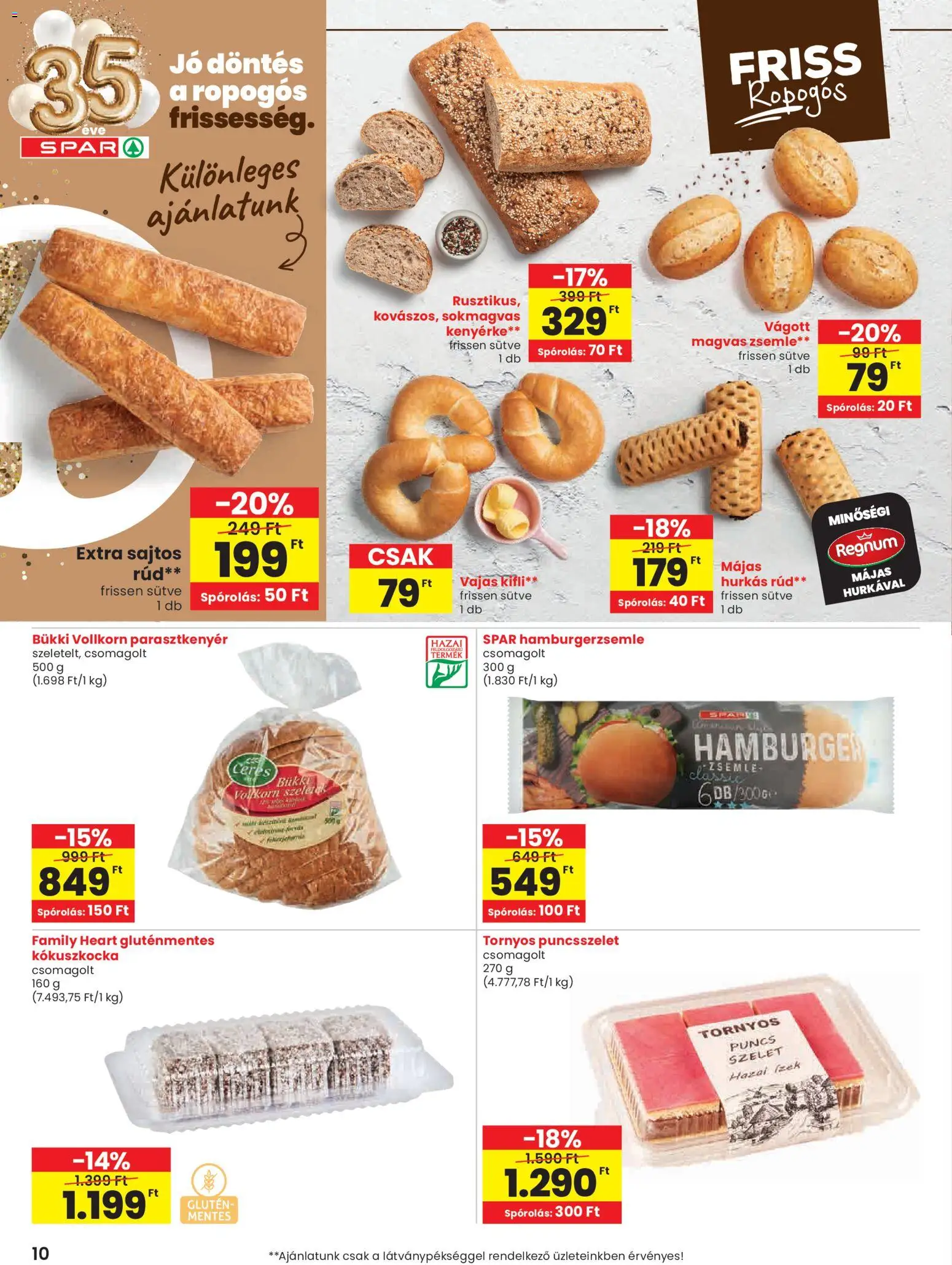 Spar akciós ujság - amely érvényes a következő dátumtól: 22.01.2026 | Oldal: 10 | Termékek: Hamburger, Kifli, Zsemle, Gluténmentes