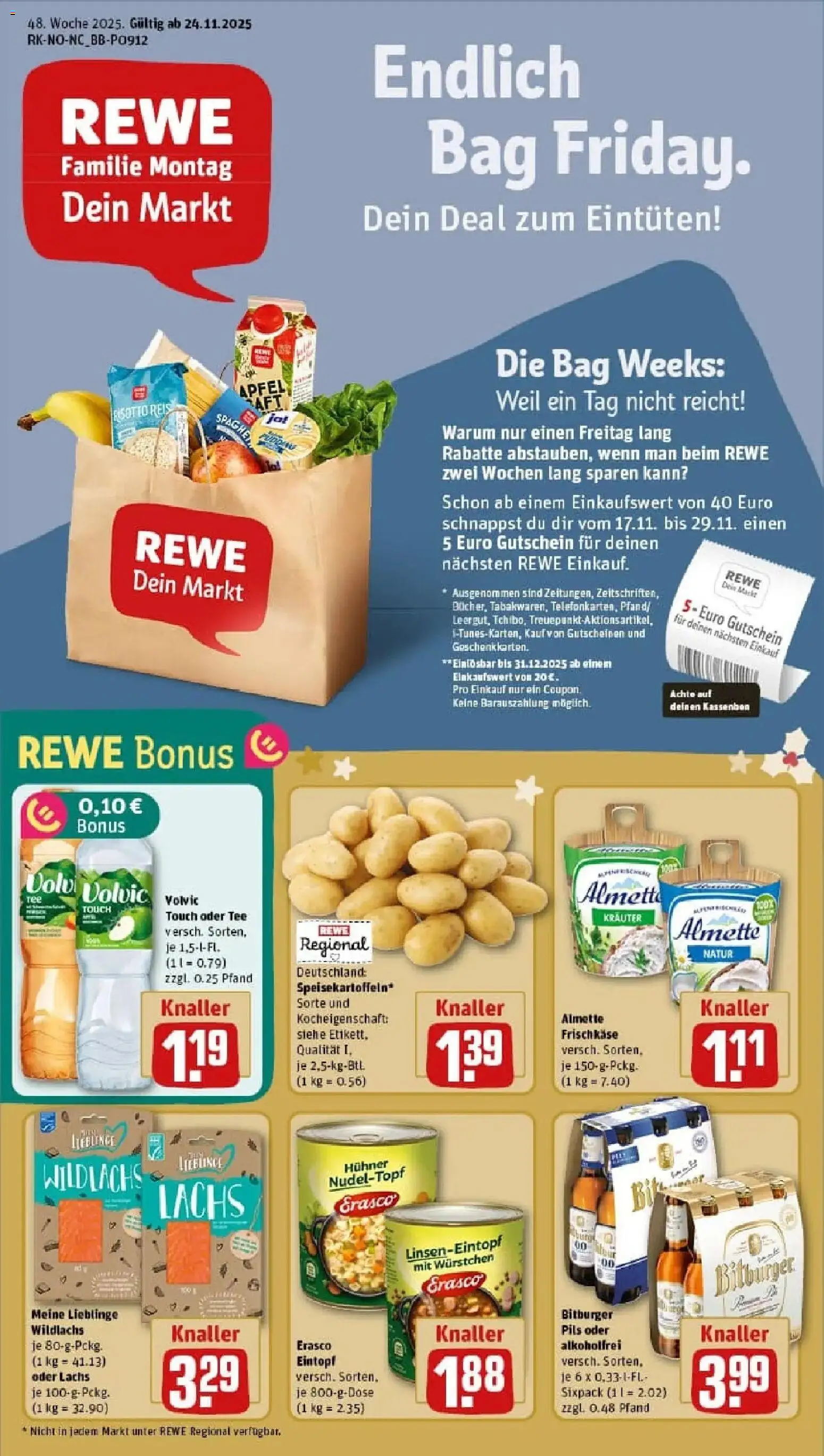 Rewe prospekt Hamburg	 – gültig ab 23.11.2025 | Seite: 1 | Produkte: Almette, Reis, Volvic, Frischkase