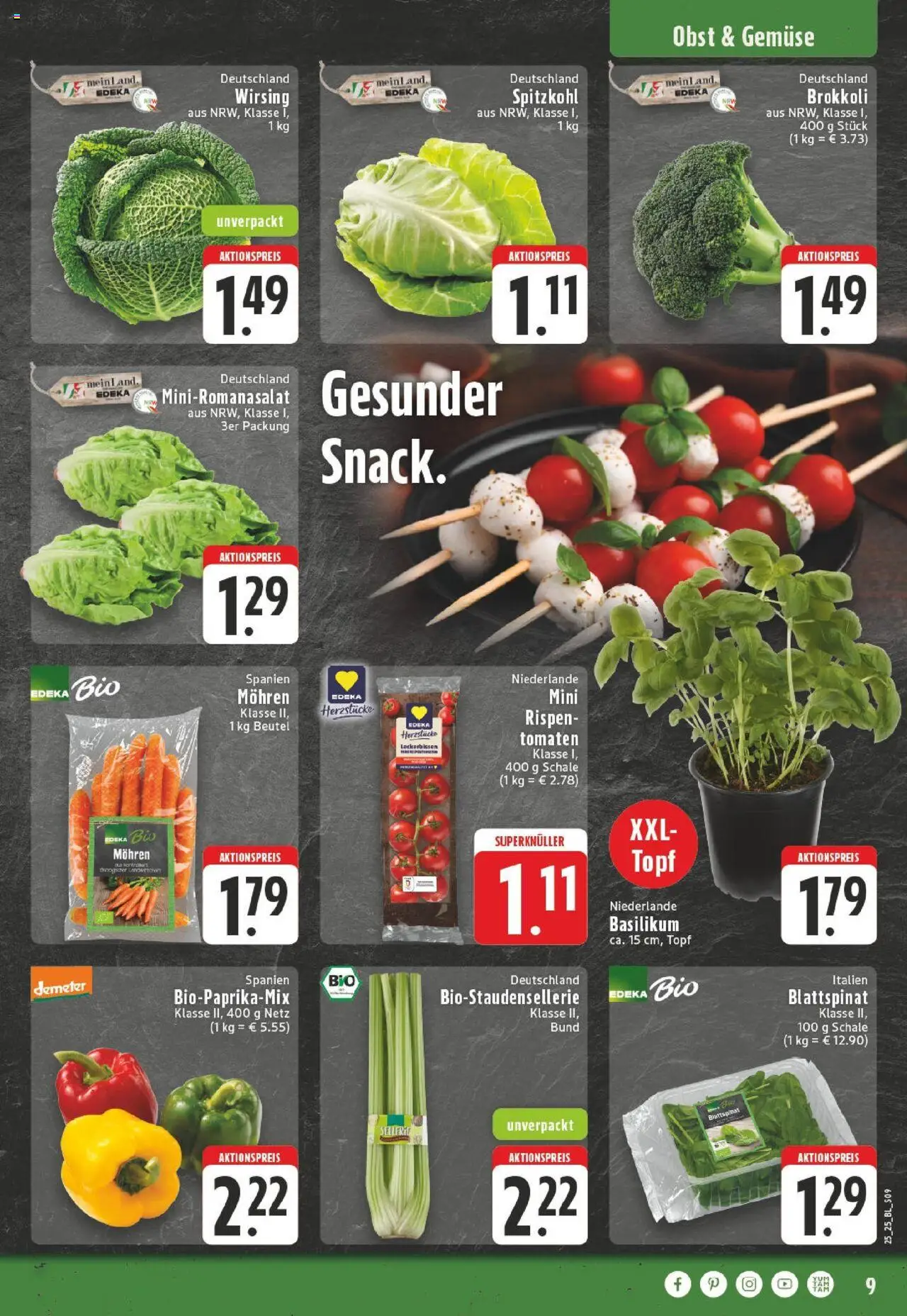 Edeka prospekt Ostbevern	 - gültig ab dem 15.06.2025 | Seite: 9 | Produkte: Tomaten, Mohren, Obst, Brokkoli