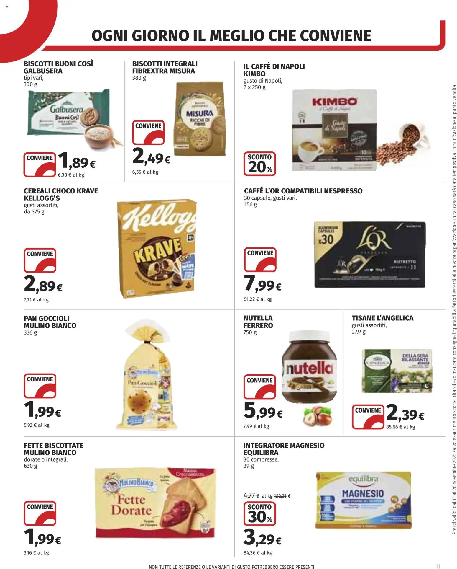 Volantino COOP del 13.11.2025 | Pagina: 11 | Prodotti: Cereali, Biscotti, Nutella, Fette biscottate