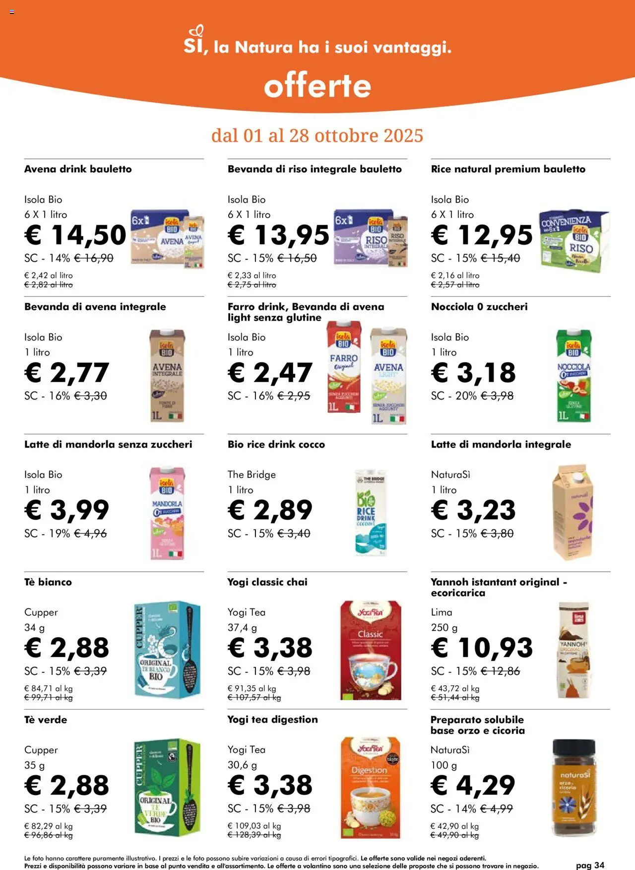Volantino Natura Sì del 01.10.2025 | Pagina: 34 | Prodotti: Tè, Bevanda di avena, Cocco, Bevanda di riso