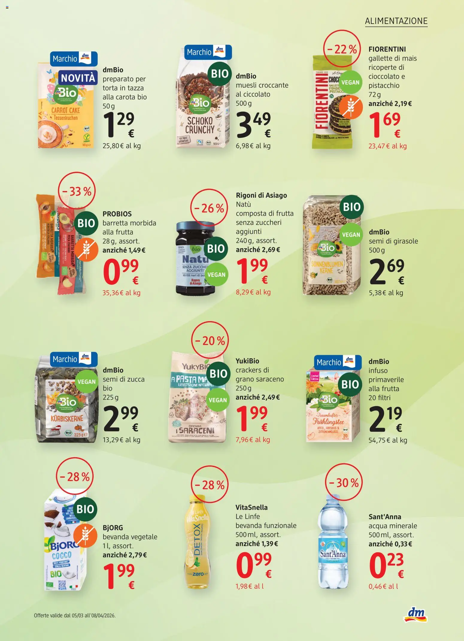 Volantino dm drogerie markt del 05.03.2026 | Pagina: 13 | Prodotti: Frutta, Gallette, Mais, Acqua minerale