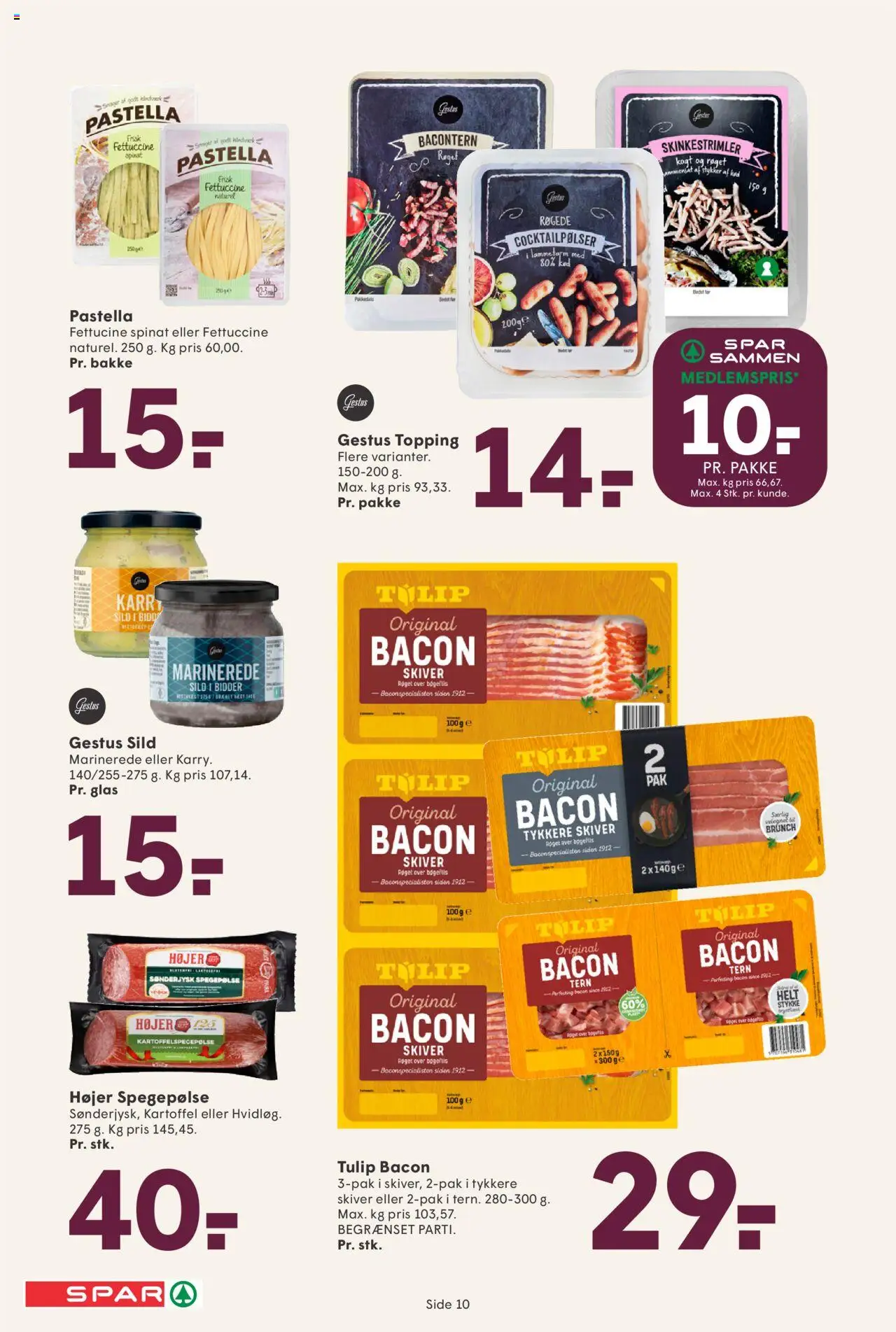 Spar Tilbudsavis gyldig fra 29.08.2025 | Side: 10 | Produkter: Spegepølse, Sild, Bacon, Spinat