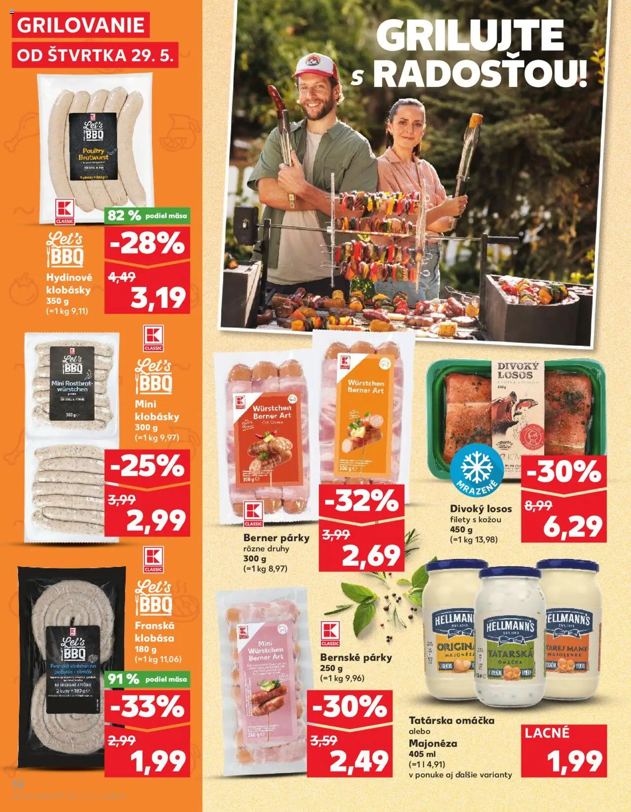 Nové Kaufland akcie – leták je platný od 29.05.2025 | Strana: 32 | Produkty: Losos, Tatárska omáčka, Omáčka, Párky