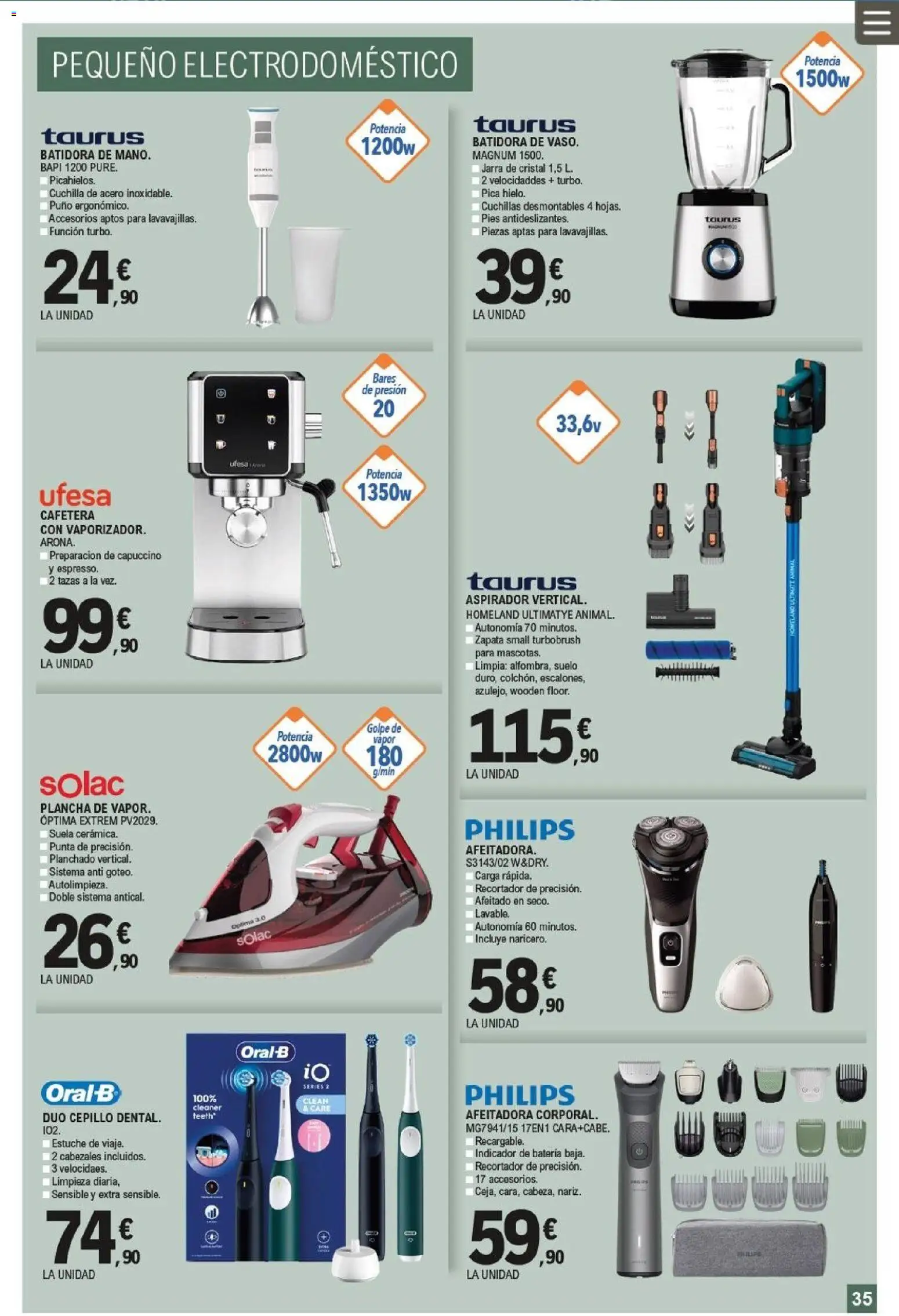 E.Leclerc folleto │ válido desde el 11.03.2026 | Página: 35 | Productos: Cepillo, Plancha, Batidora, Aspirador