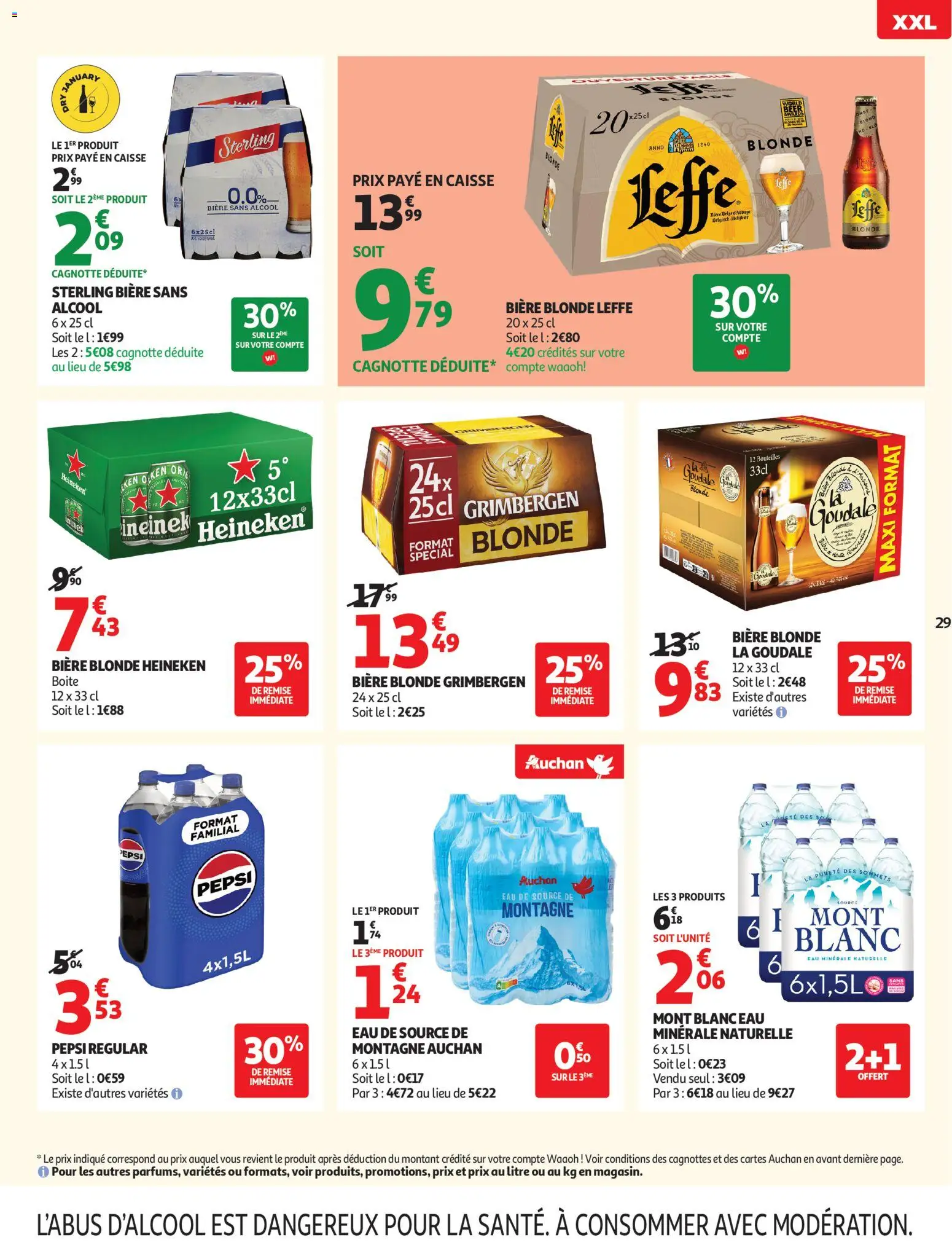 {H1} | Page: 29 | Produits: Alcool, Eau de source, Biere blonde leffe, Bière