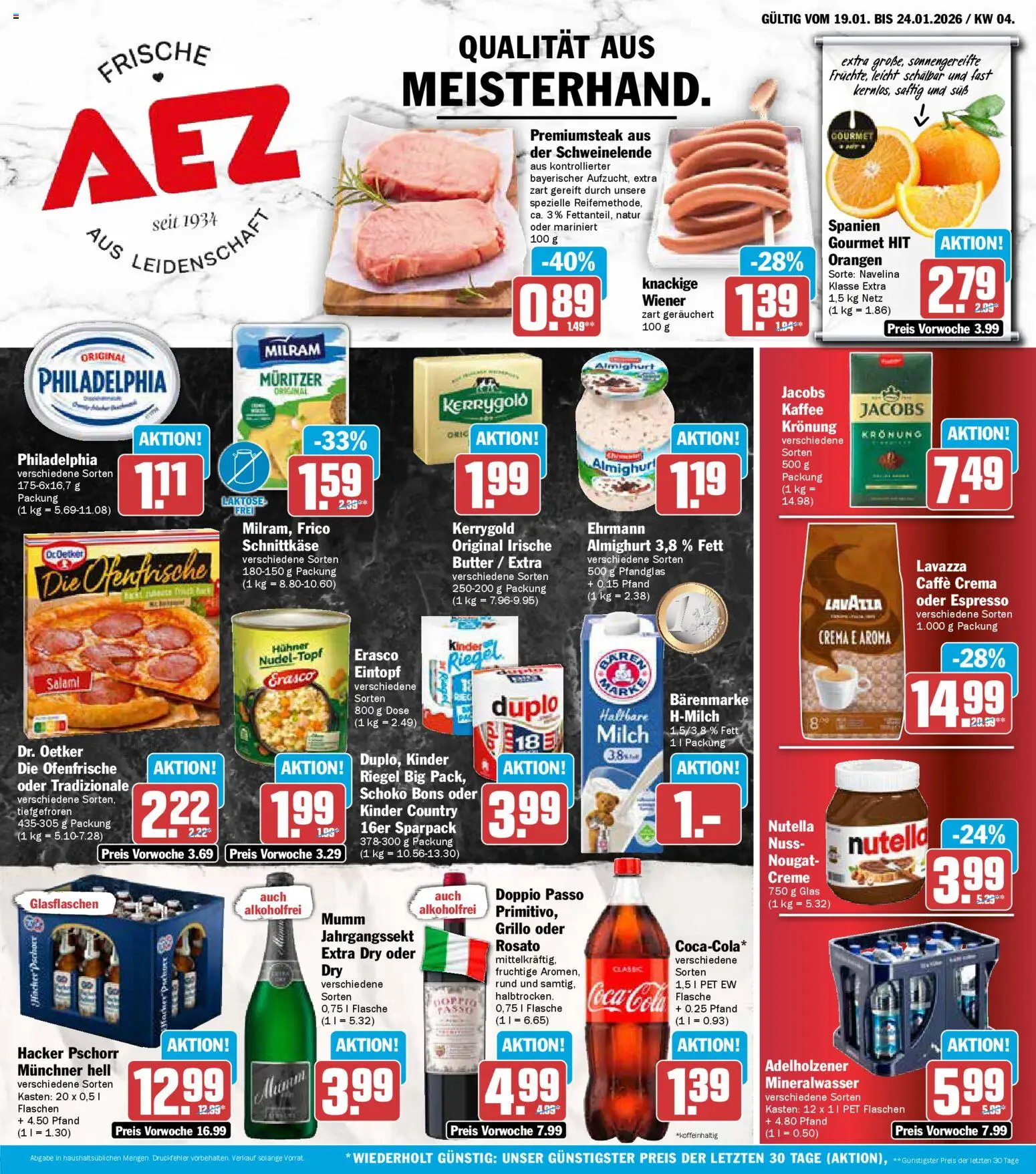 AEZ Prospekt 	 – gültig ab 19.01.2026 | Seite: 1 | Produkte: Orangen, Kinder riegel, Creme, Nutella