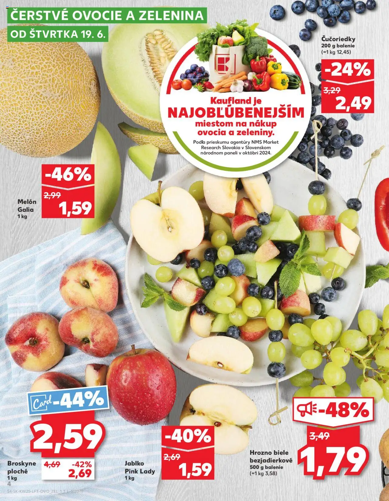 Nové Kaufland akcie – leták je platný od 19.06.2025 | Strana: 4 | Produkty: Čučoriedky, Melón, Hrozno, Ovocie
