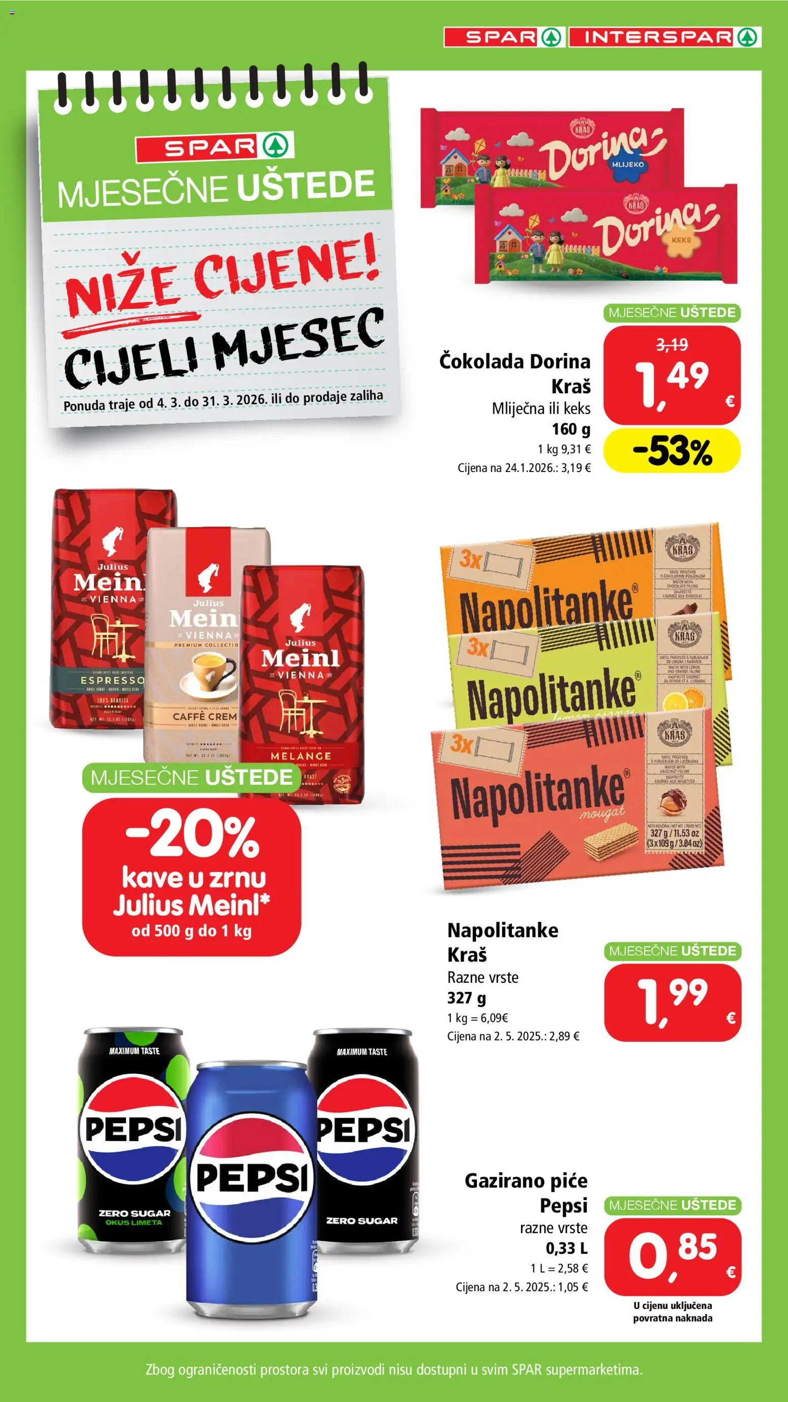 Interspar katalog | vrijedi od 04.03.2026 | Stranica: 3 | Proizvodi: Dorina, Pepsi, Keks, Napolitanke