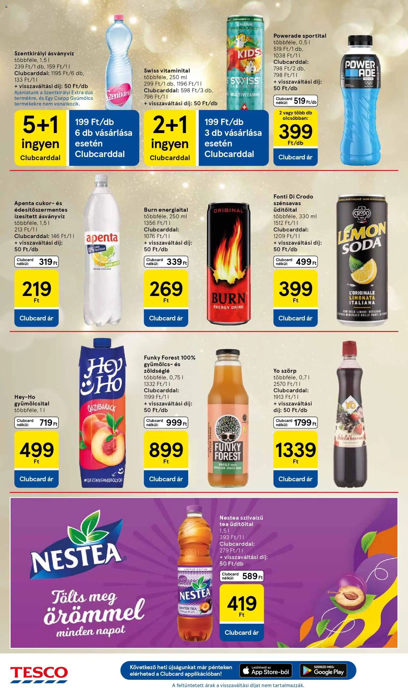 Tesco akciós ujság - amely érvényes a következő dátumtól: 11.12.2025 | Oldal: 34 | Termékek: Őszibarack, Gyümölcsital, Energiaital, Szentkirályi ásványvíz