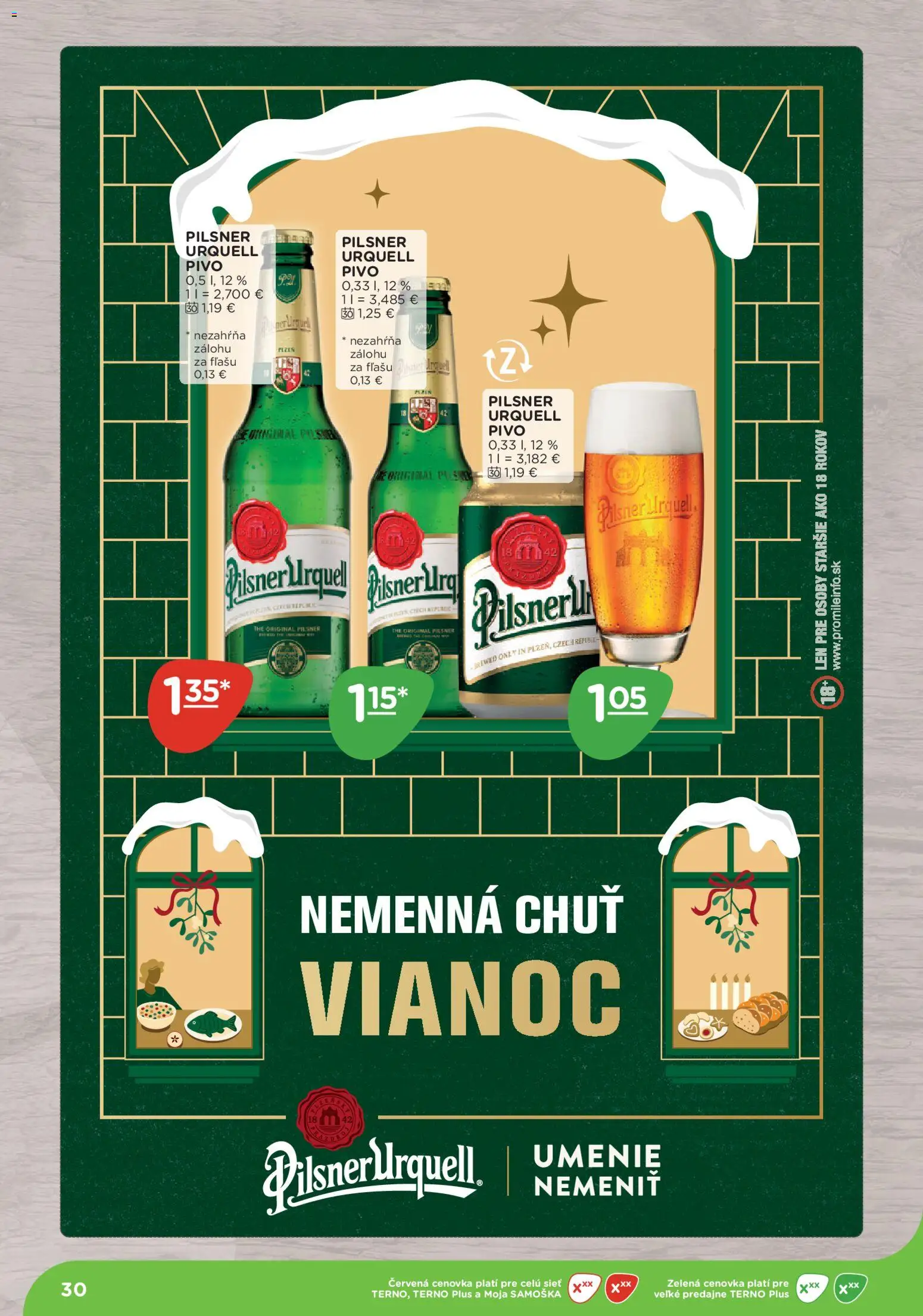 Nové Terno akcie – leták je platný od 10.11.2025 | Strana: 30 | Produkty: Pivo, Pilsner Urquell