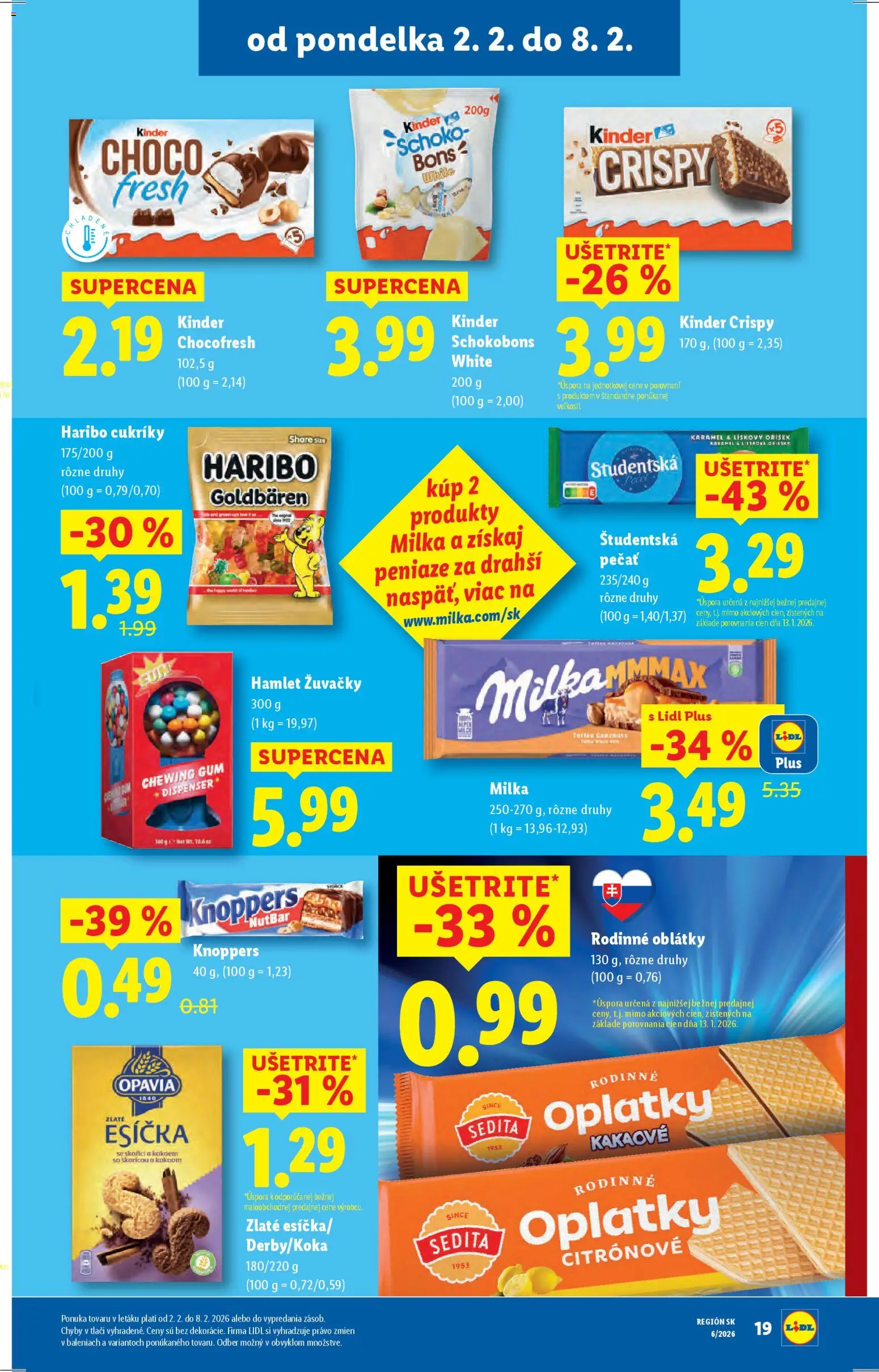 Nové Lidl akcie – leták je platný od 05.02.2026 | Strana: 65 | Produkty: Kinder, Cukríky, Študentská pečať, Milka