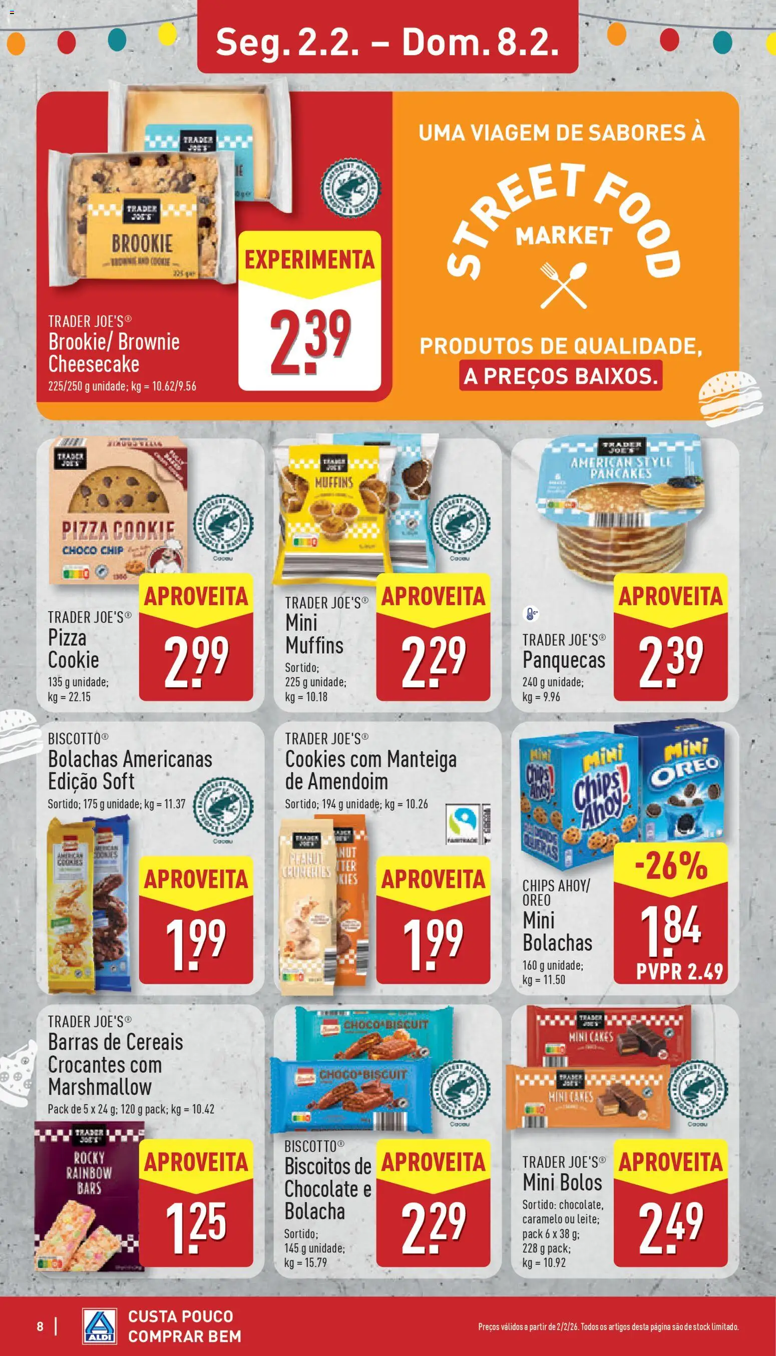 Aldi folheto │ válido de 02.02.2026 | Página: 8 | Produtos: Barras de cereais, Panquecas, Chocolate, Cereais