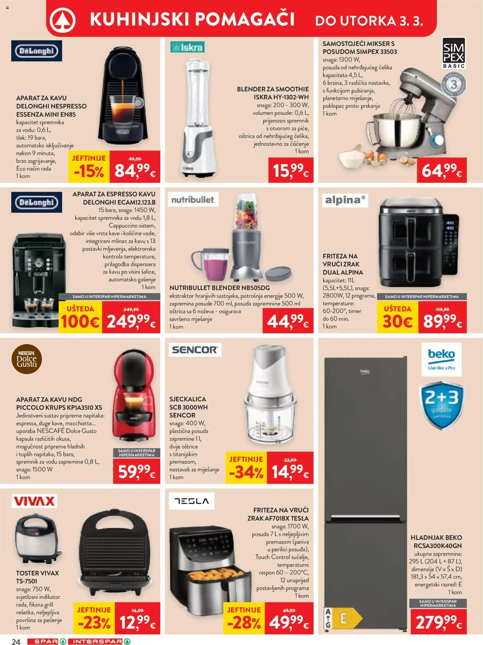 Spar katalog | vrijedi od 18.02.2026 | Stranica: 32 | Proizvodi: Aparat za kavu, Toster, Smoothie, Sjeckalica