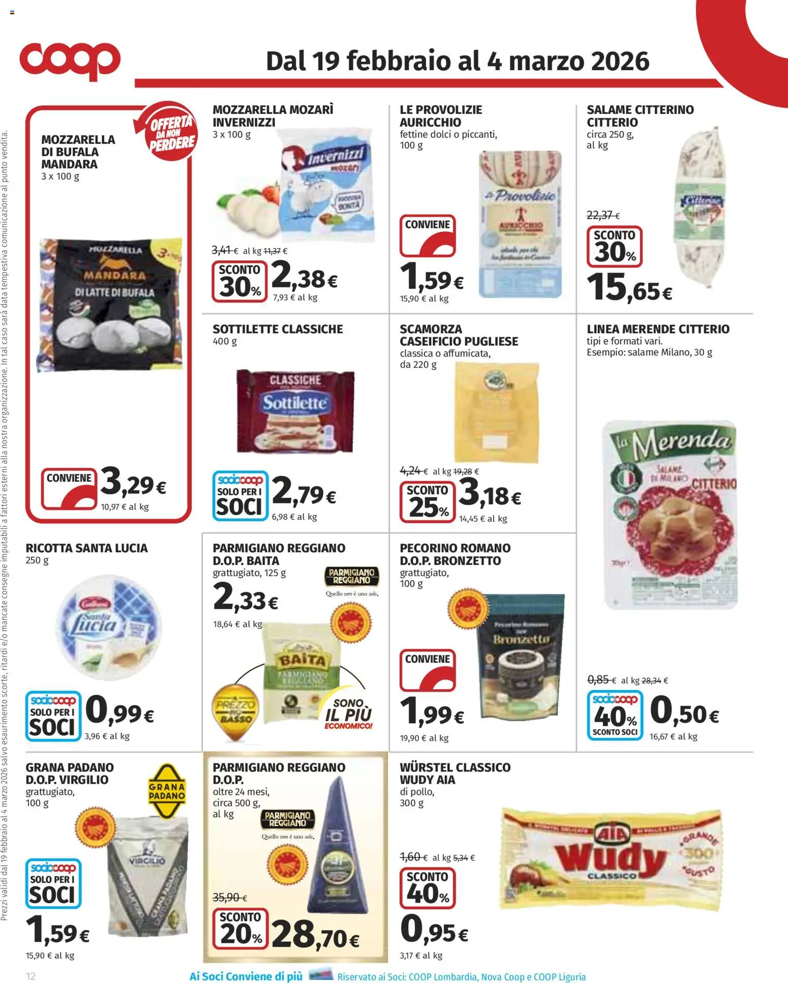 Volantino COOP del 19.02.2026 | Pagina: 12 | Prodotti: Salame, Mozzarella, Latte, Parmigiano